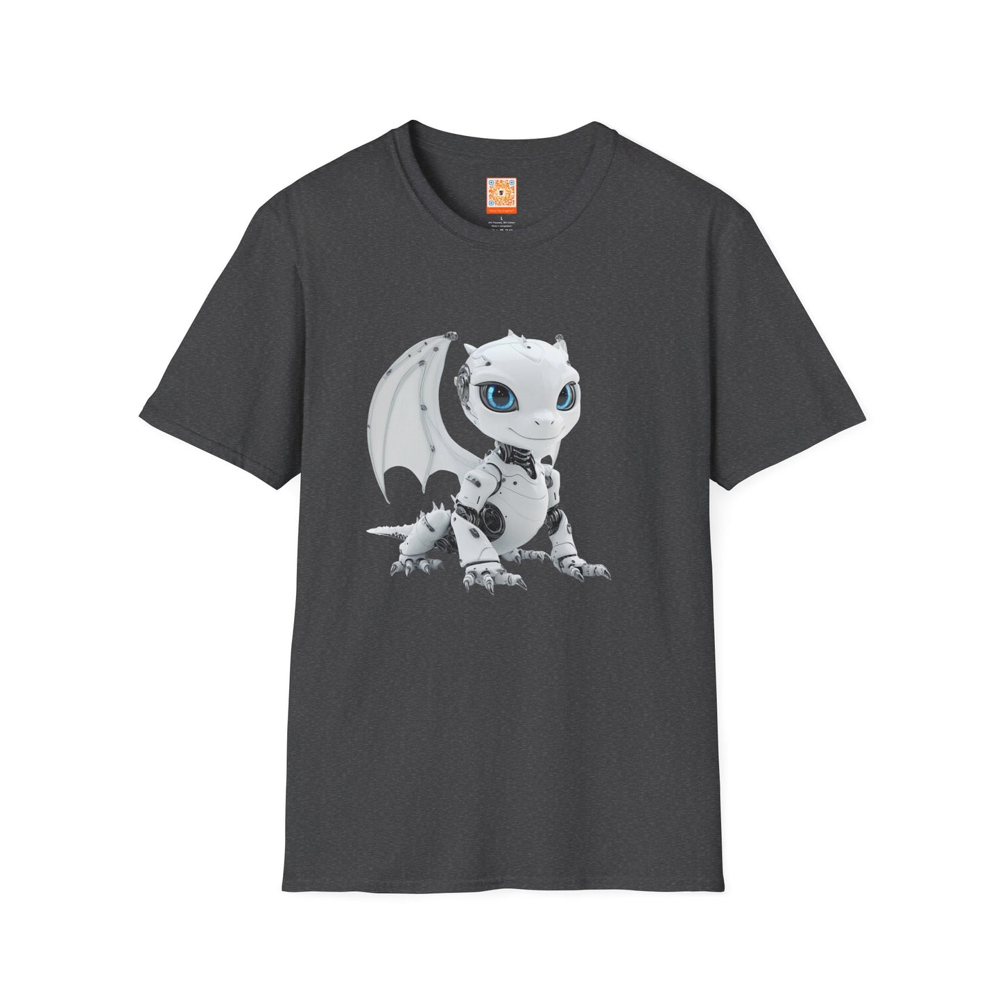 White Robot Dragon Adult Unisex Softstyle T-Shirt - Teeny Tiny Dragons