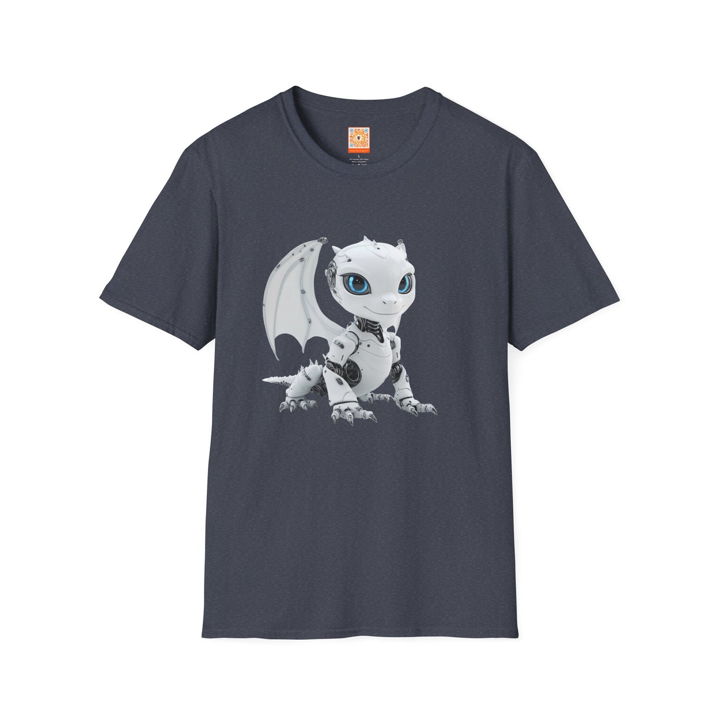 White Robot Dragon Adult Unisex Softstyle T-Shirt - Teeny Tiny Dragons