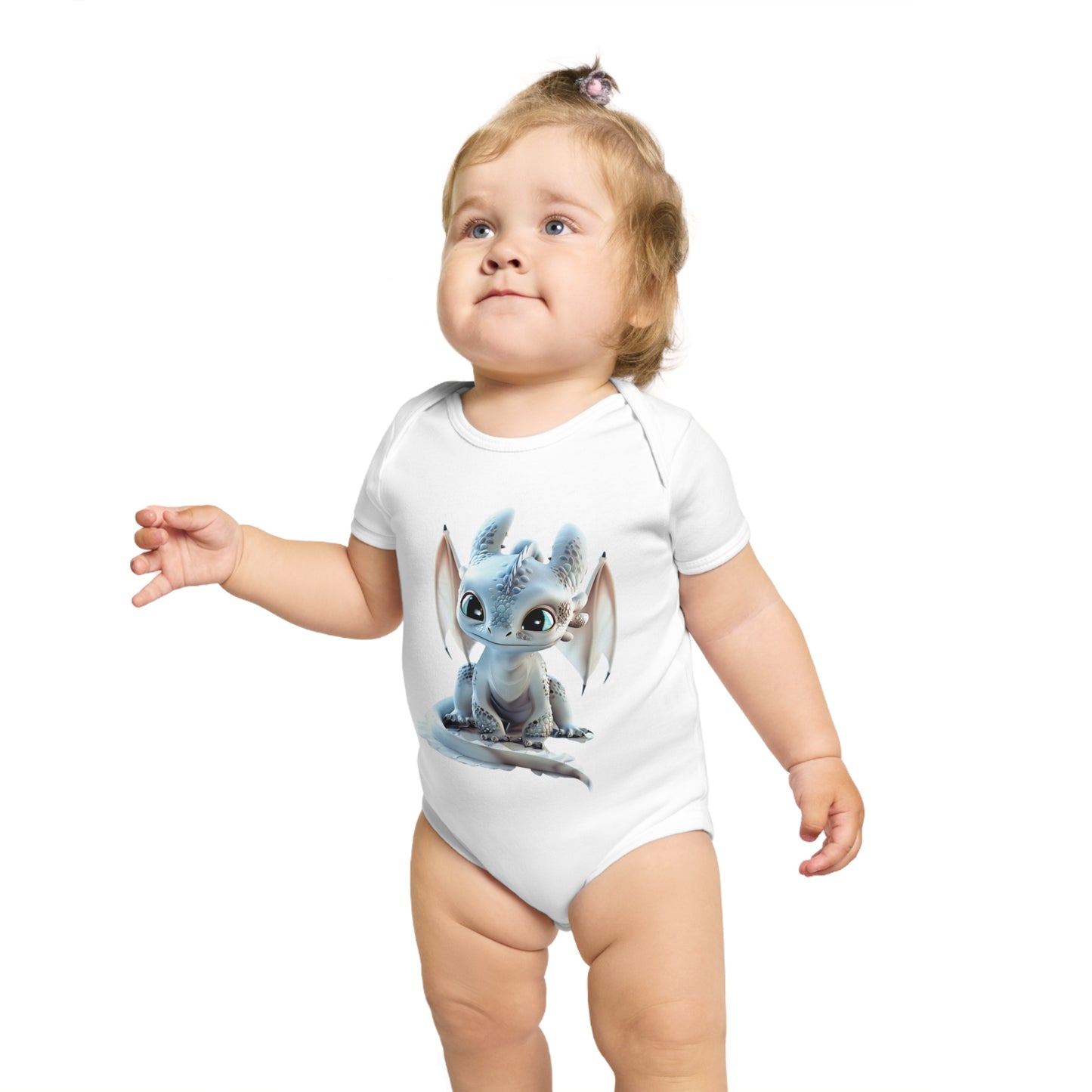 Short Sleeve Baby Bodysuit with an Adorable Baby Dragon