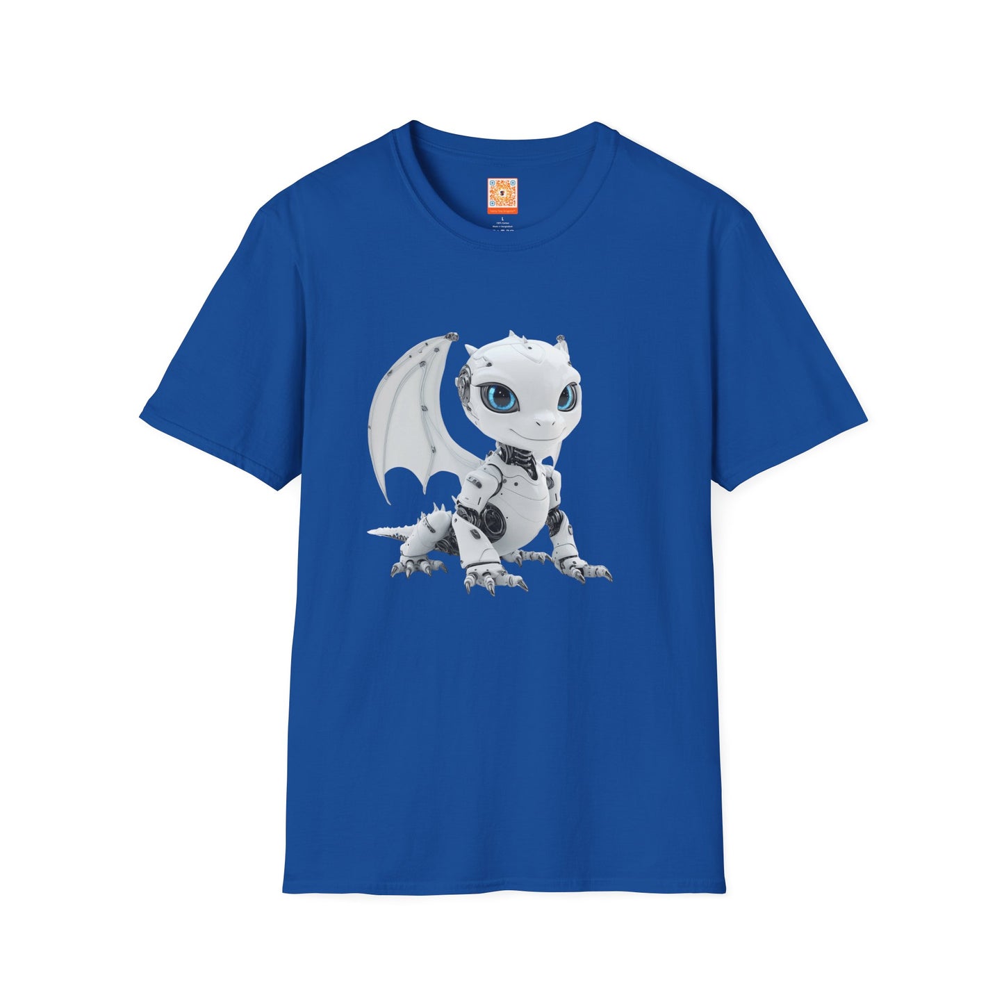 White Robot Dragon Adult Unisex Softstyle T-Shirt - Teeny Tiny Dragons