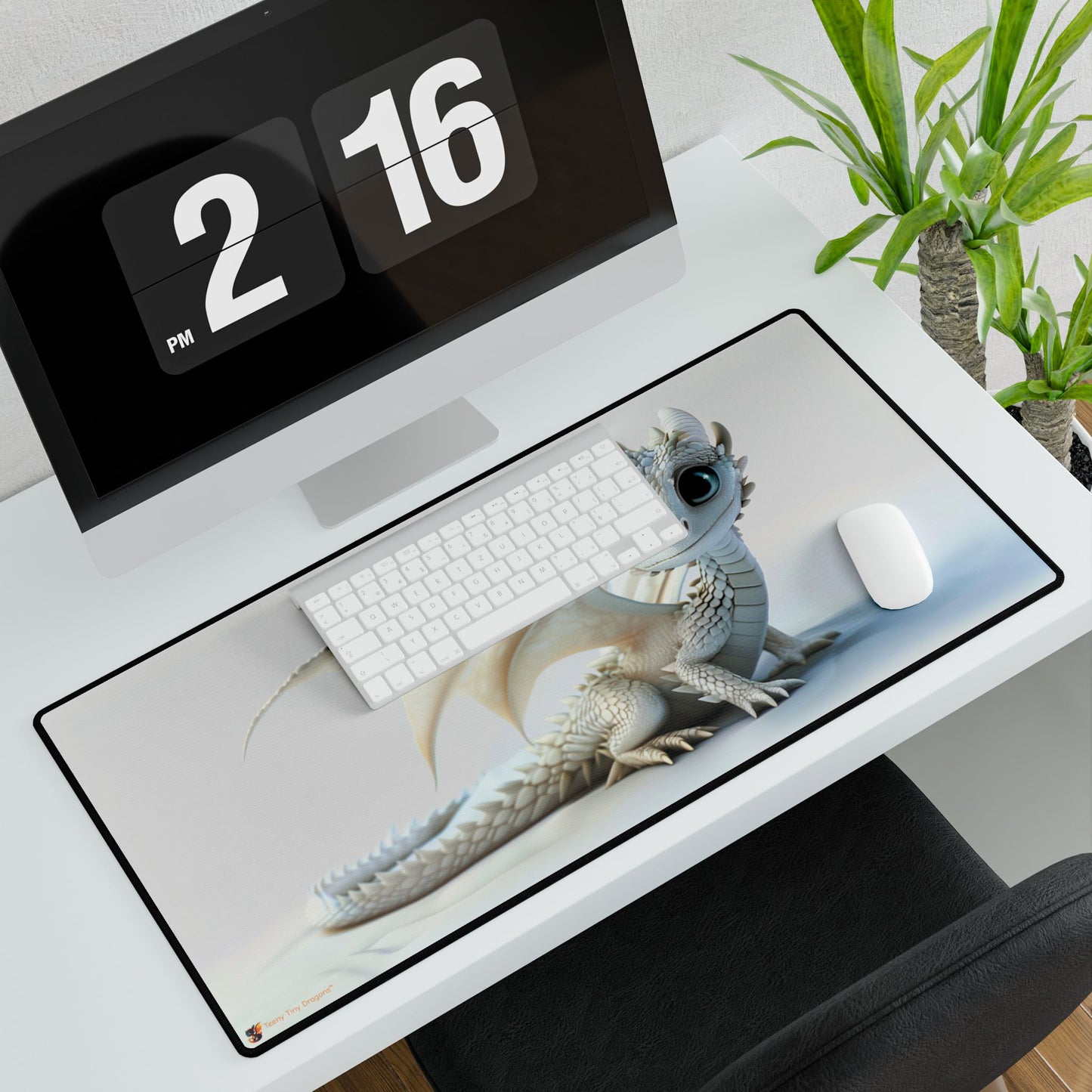 Beautiful White Dragon Desk Mat - Teeny Tiny Dragons