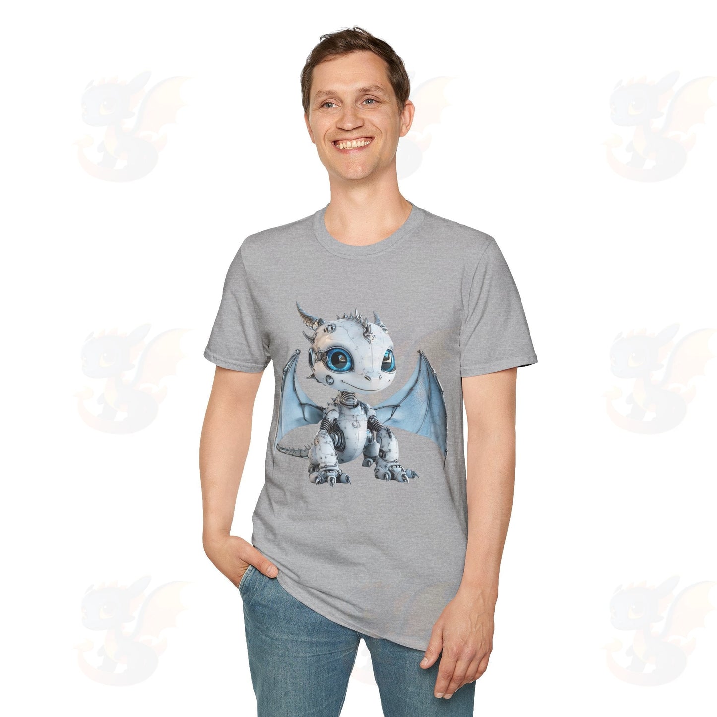 Cute Little Robot Dragon - Adult Robot Dragon Design Unisex Softstyle T-Shirt