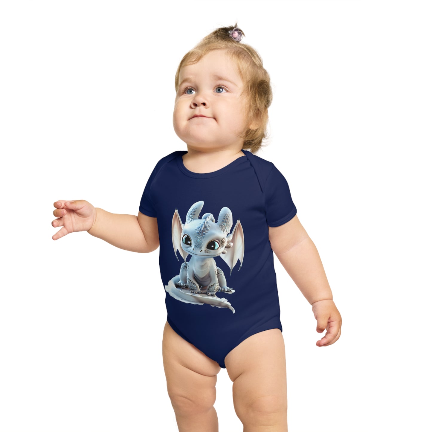 Short Sleeve Baby Bodysuit with an Adorable Baby Dragon