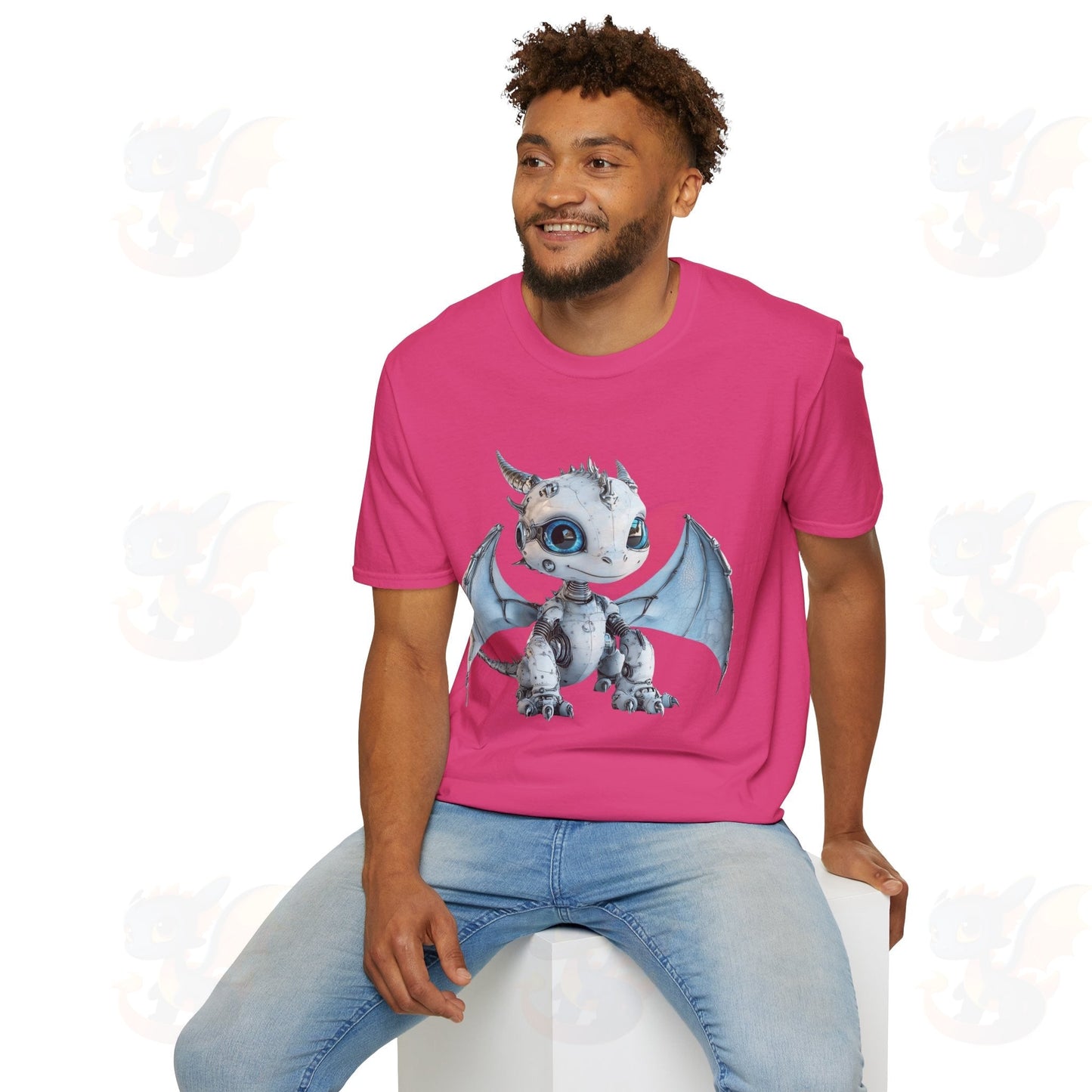 Cute Little Robot Dragon - Adult Robot Dragon Design Unisex Softstyle T-Shirt