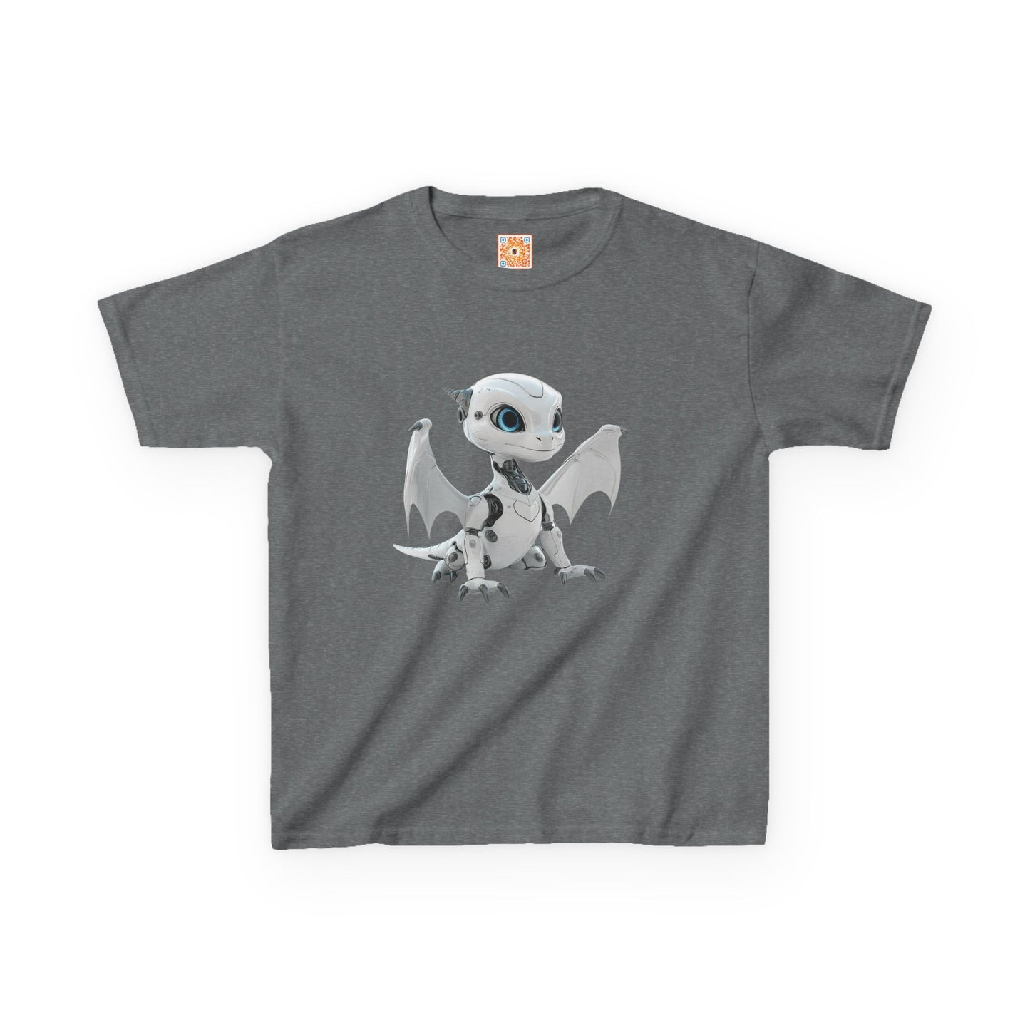 Cute White Robot Dragon Kids Heavy Cotton T-Shirt - Teeny Tiny Dragons