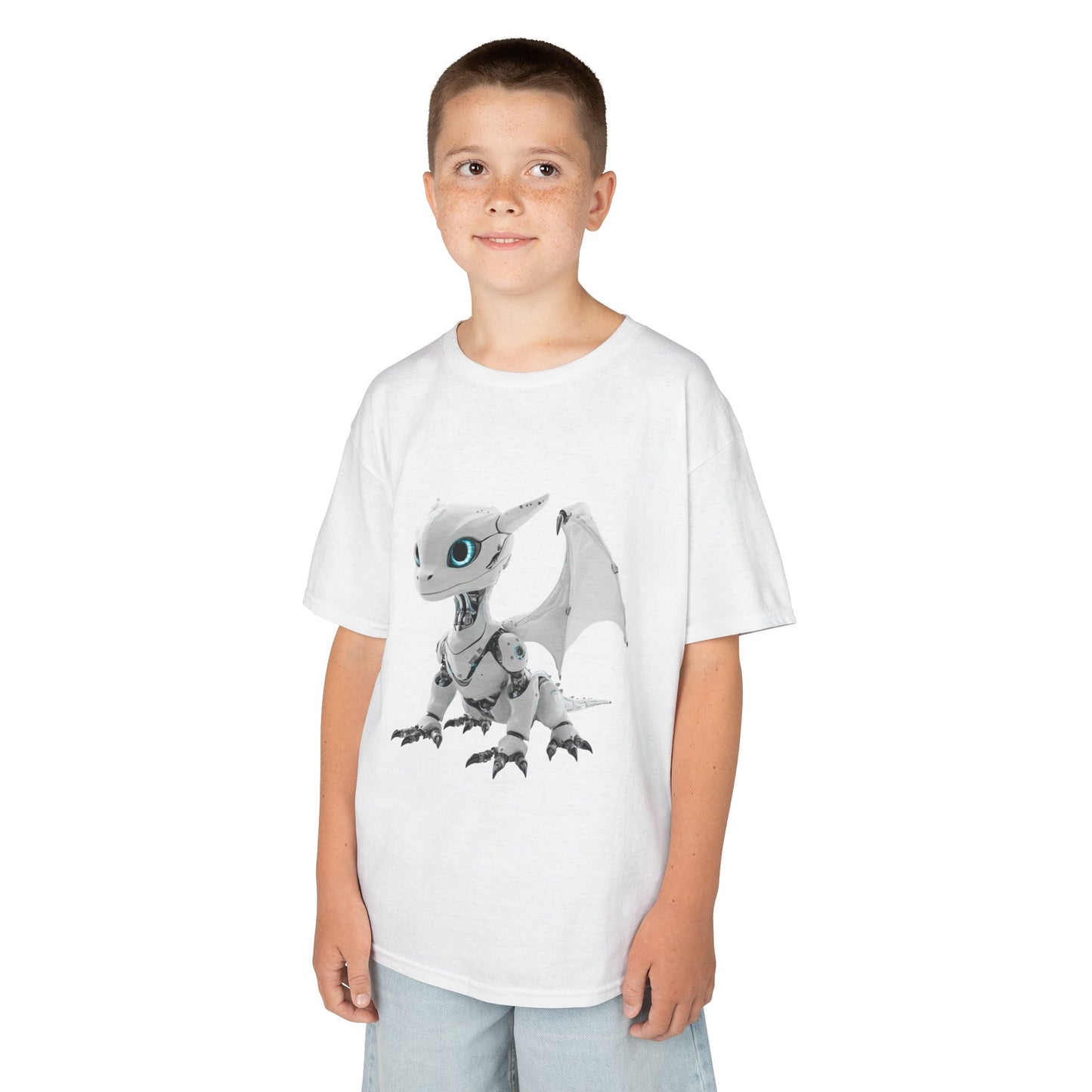 Little White Robot Dragon Kids Heavy Cotton T-Shirt - Teeny Tiny Dragons