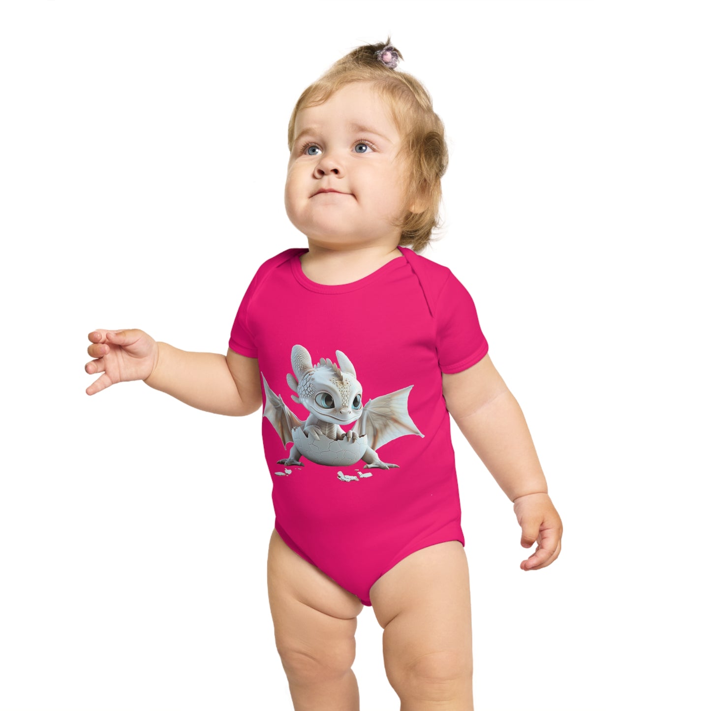 Short Sleeve Baby Bodysuit with an Adorable Baby Dragon