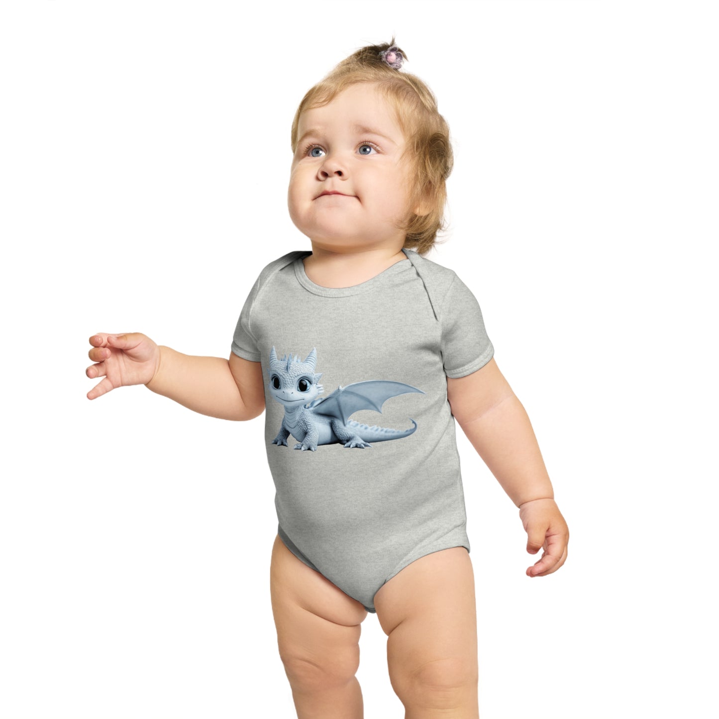 Short Sleeve Baby Bodysuit with an Adorable Baby Dragon