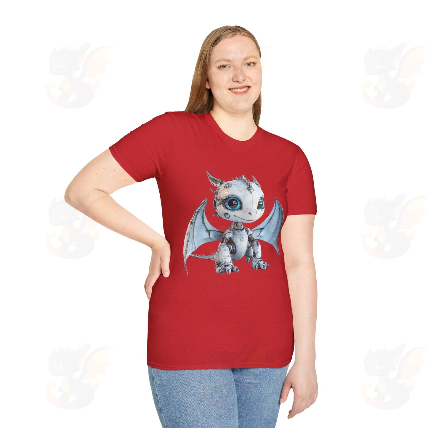 Cute Little Robot Dragon - Adult Robot Dragon Design Unisex Softstyle T-Shirt