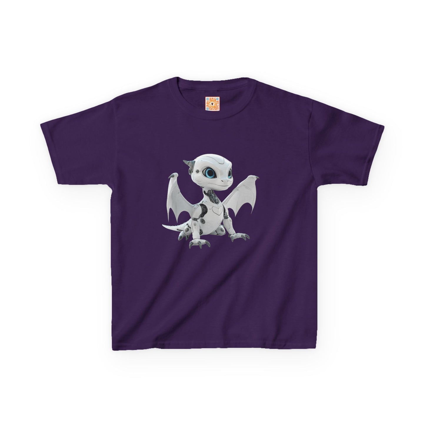 Cute White Robot Dragon Kids Heavy Cotton T-Shirt - Teeny Tiny Dragons