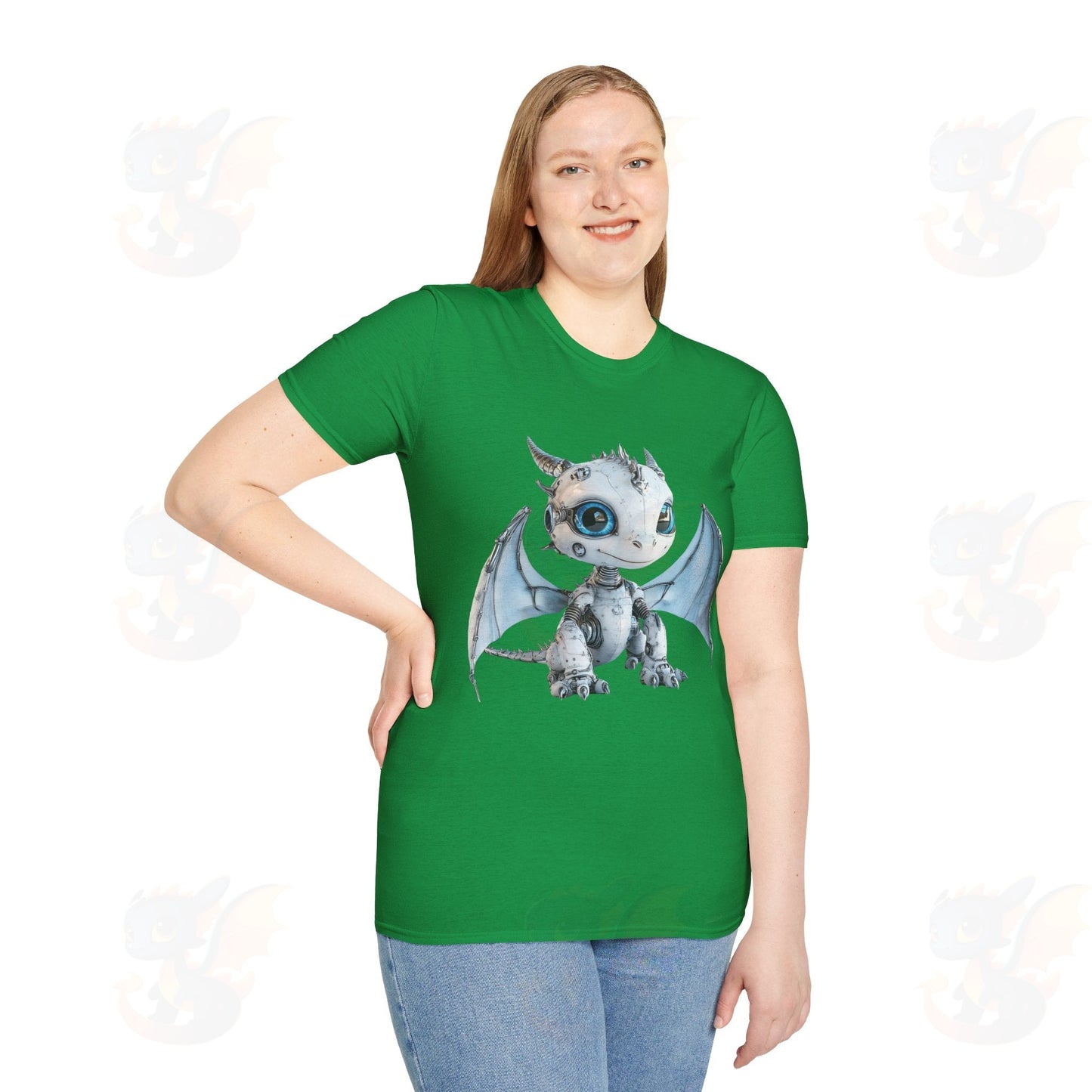 Cute Little Robot Dragon - Adult Robot Dragon Design Unisex Softstyle T-Shirt