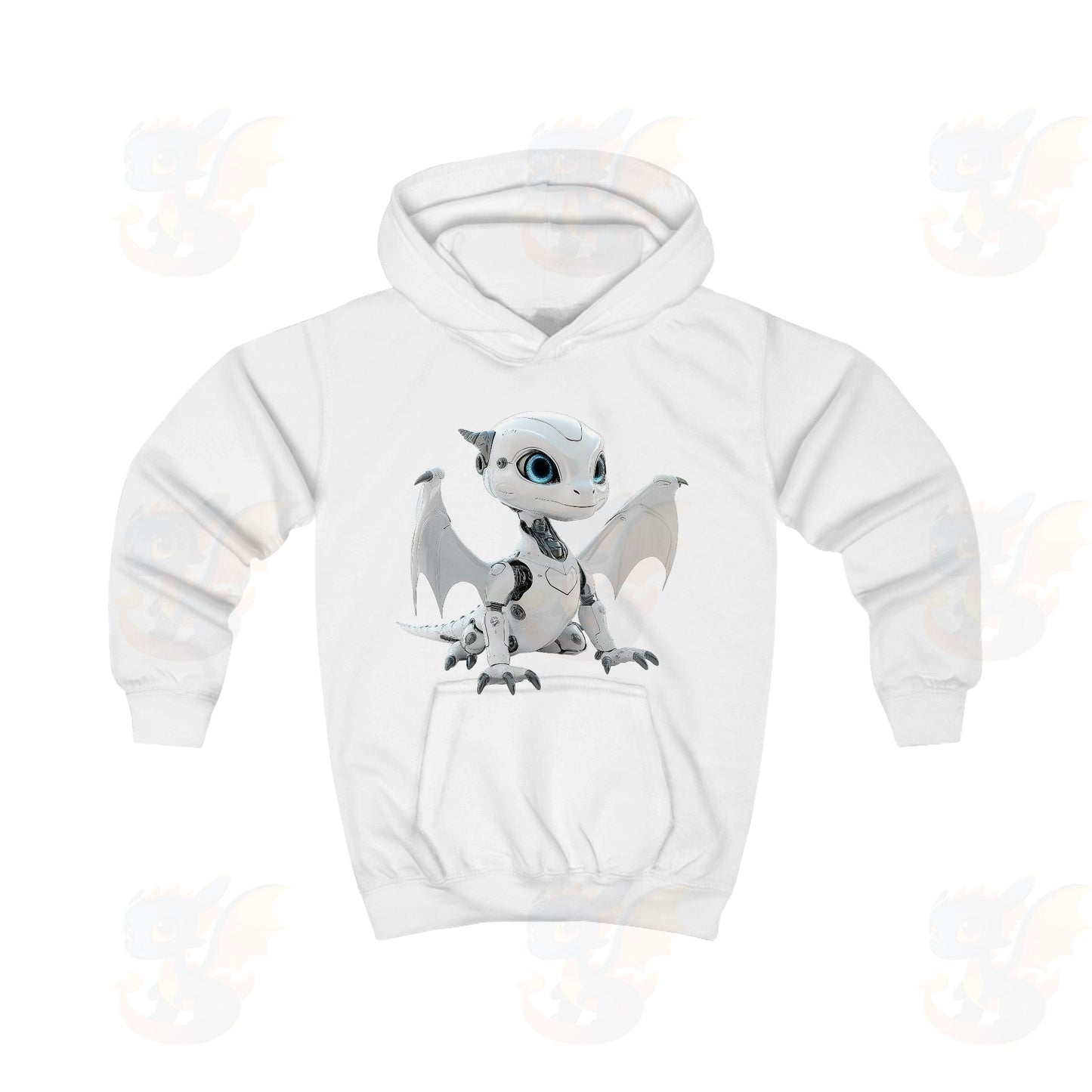 White Robot Dragon Design - Kids Hoodie
