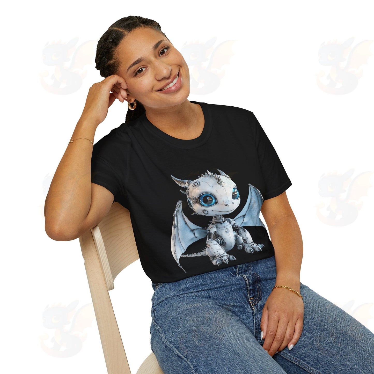 Cute Little Robot Dragon - Adult Robot Dragon Design Unisex Softstyle T-Shirt