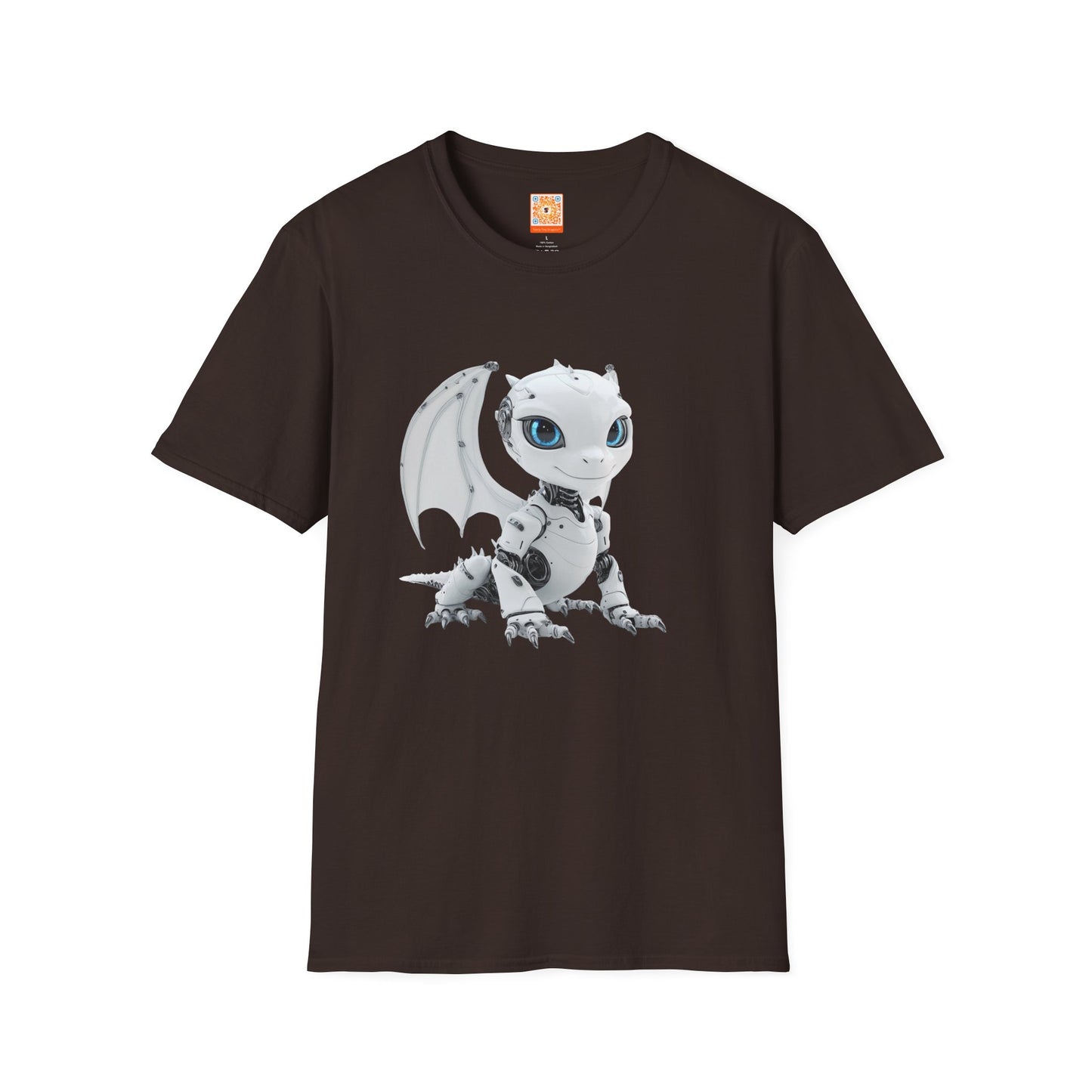 White Robot Dragon Adult Unisex Softstyle T-Shirt - Teeny Tiny Dragons
