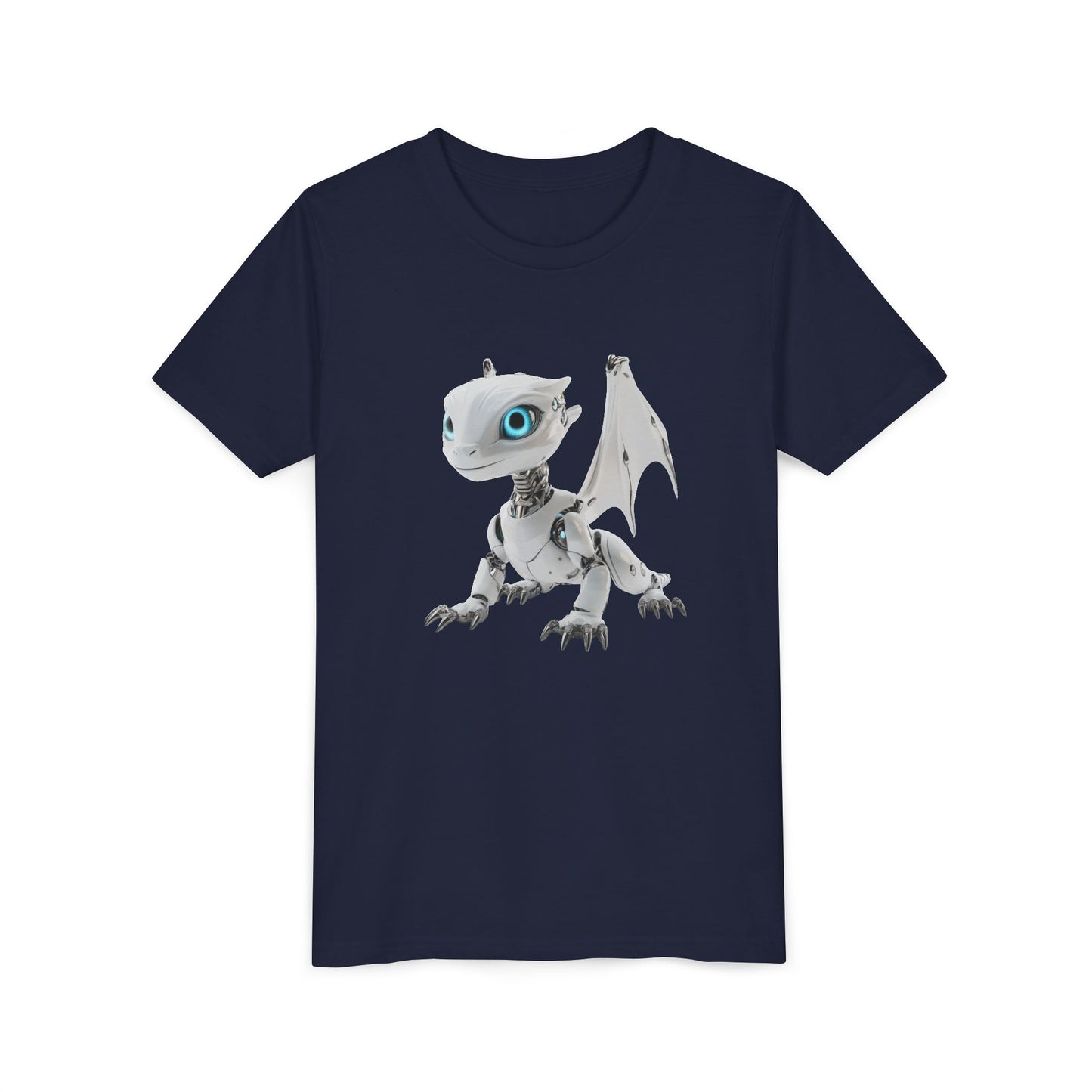White Robot Dragon - Youth Short Sleeve T-Shirt - Teeny Tiny Dragons