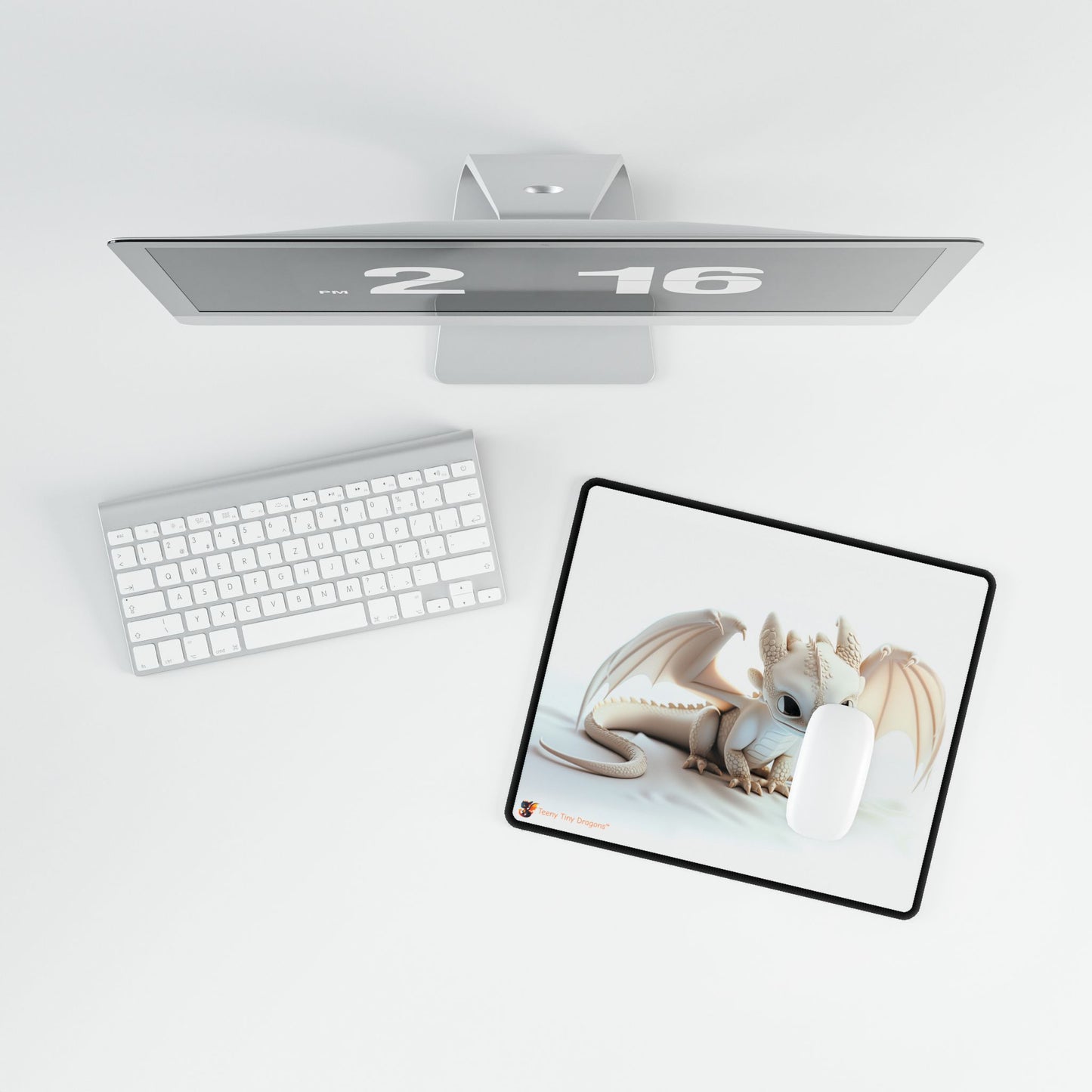 Cute White Baby Dragon Mouse Mat - Teeny Tiny Dragons
