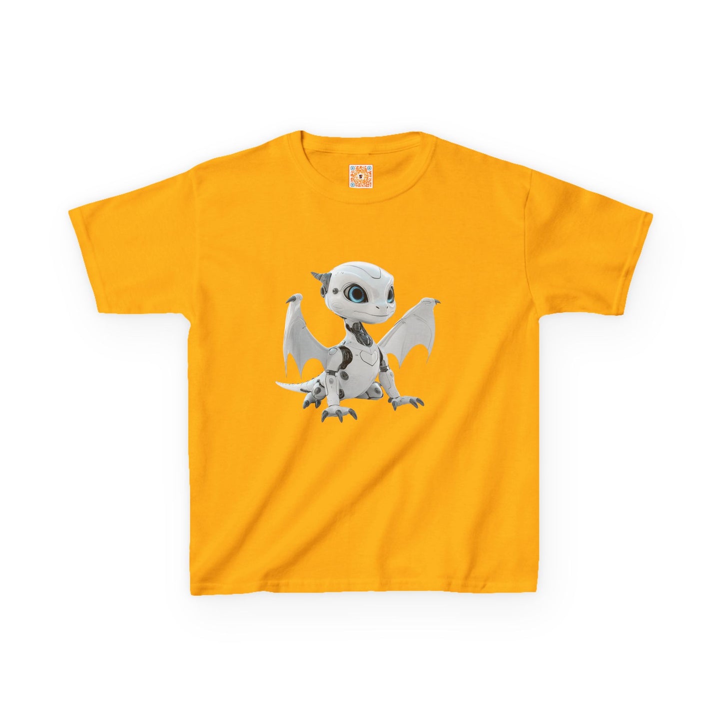Cute White Robot Dragon Kids Heavy Cotton T-Shirt - Teeny Tiny Dragons