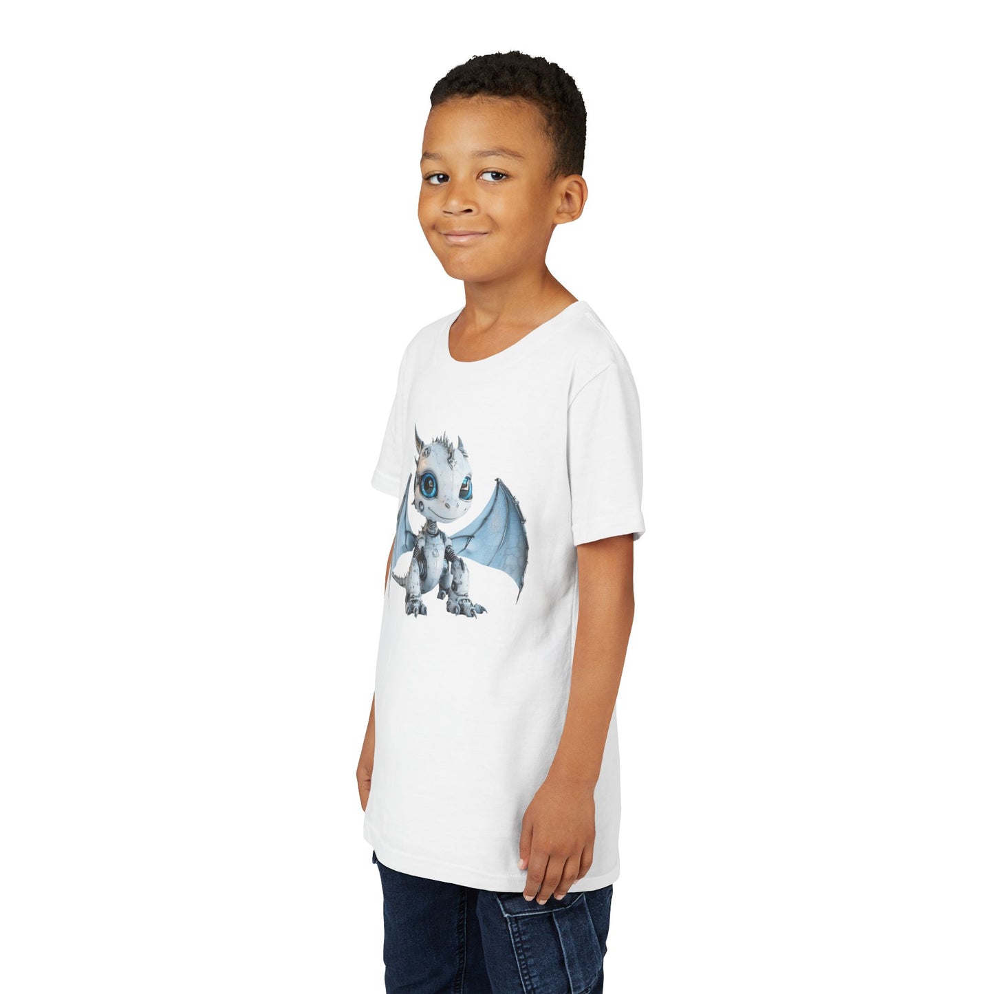 White Robot Dragon Kids Tee - Fun Adventure Design - Teeny Tiny Dragons
