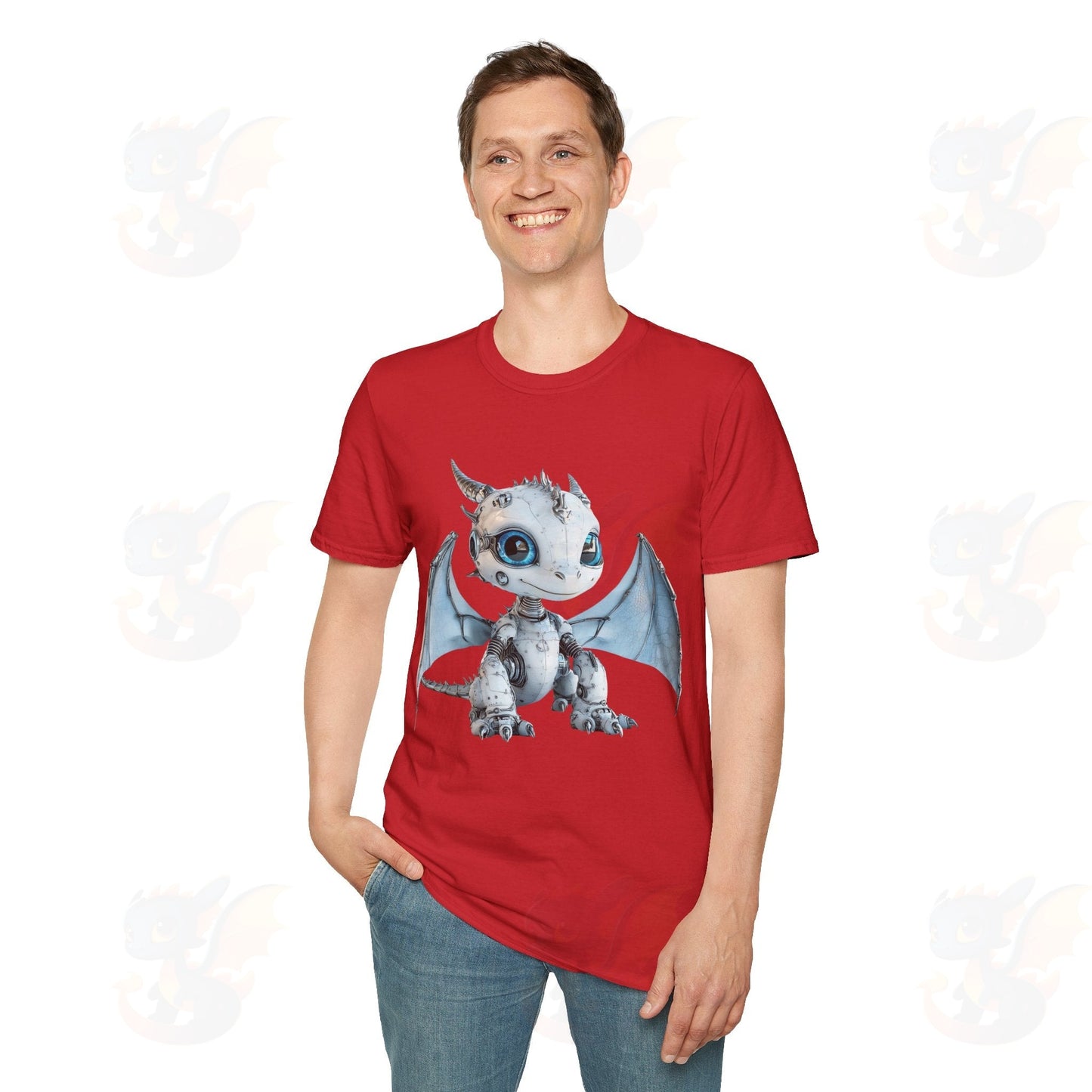 Cute Little Robot Dragon - Adult Robot Dragon Design Unisex Softstyle T-Shirt
