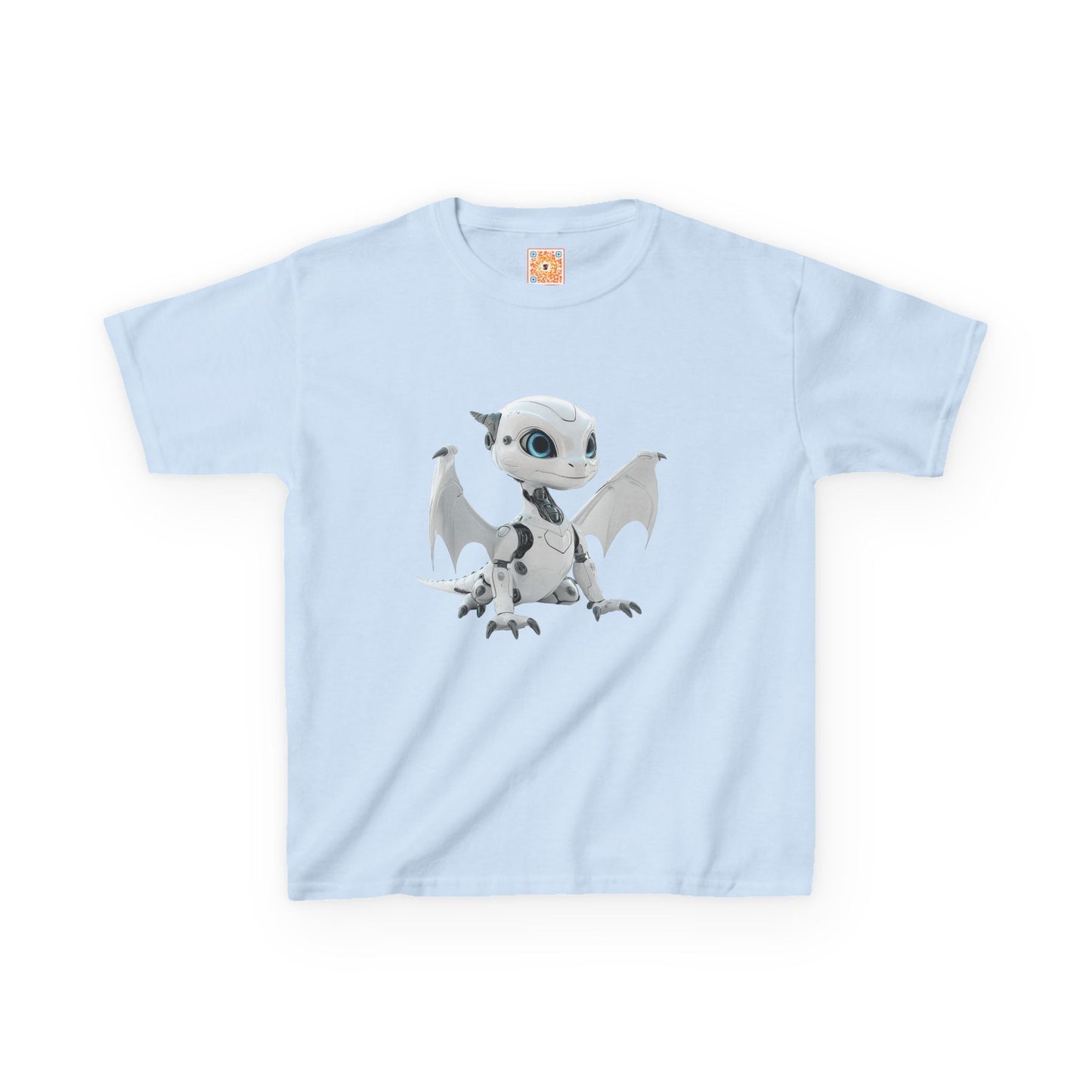 Cute White Robot Dragon Kids Heavy Cotton T-Shirt - Teeny Tiny Dragons