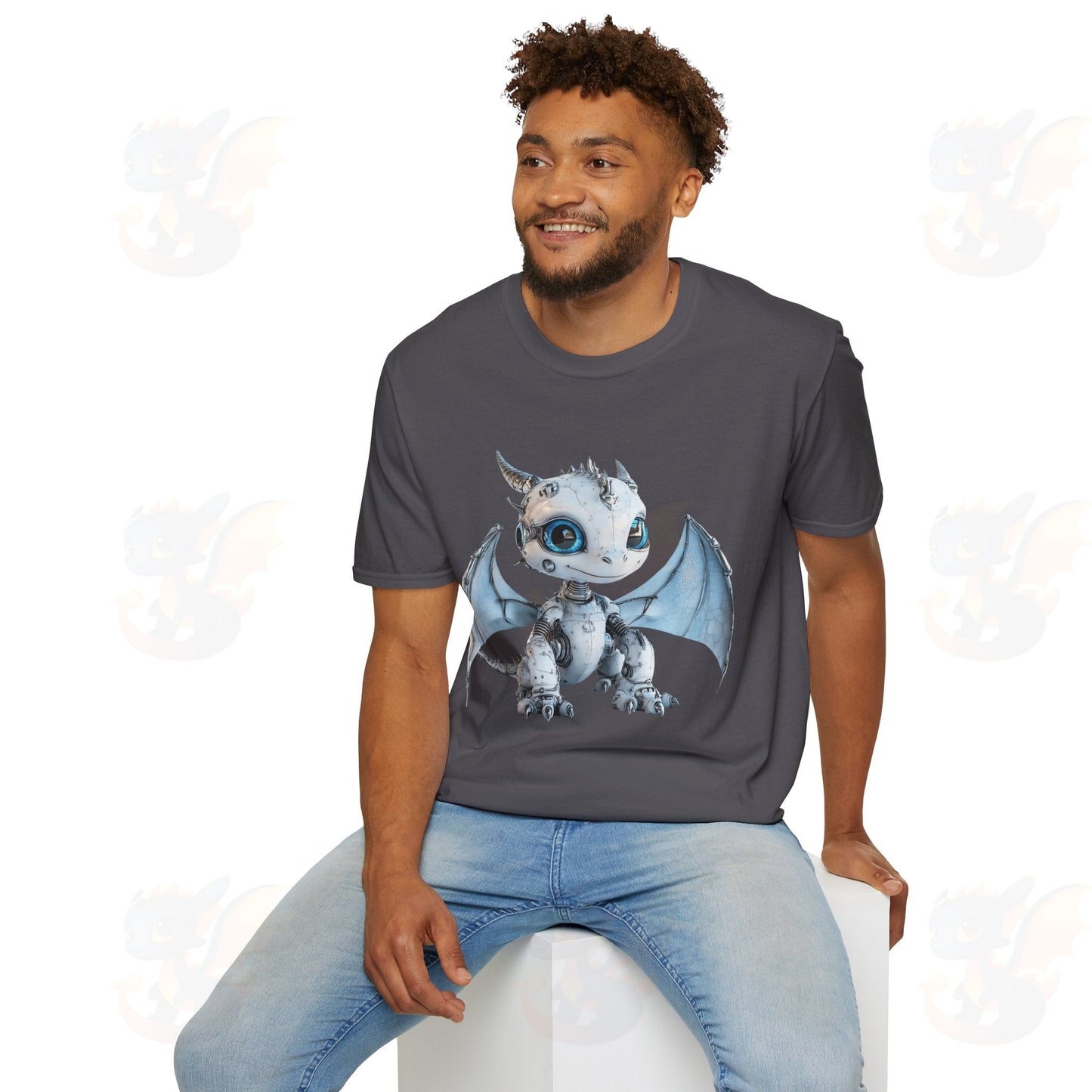 Cute Little Robot Dragon - Adult Robot Dragon Design Unisex Softstyle T-Shirt