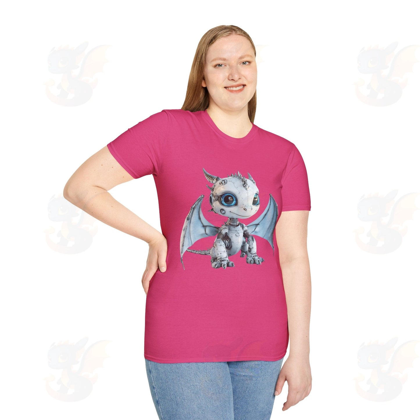 Cute Little Robot Dragon - Adult Robot Dragon Design Unisex Softstyle T-Shirt