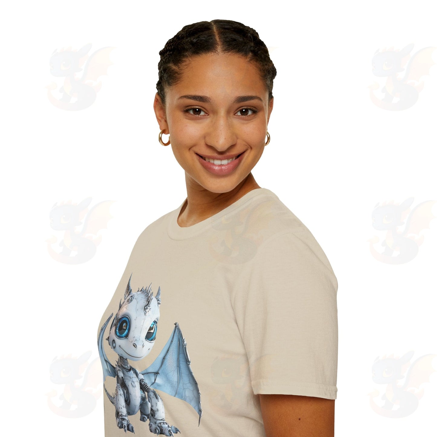 Cute Little Robot Dragon - Adult Robot Dragon Design Unisex Softstyle T-Shirt