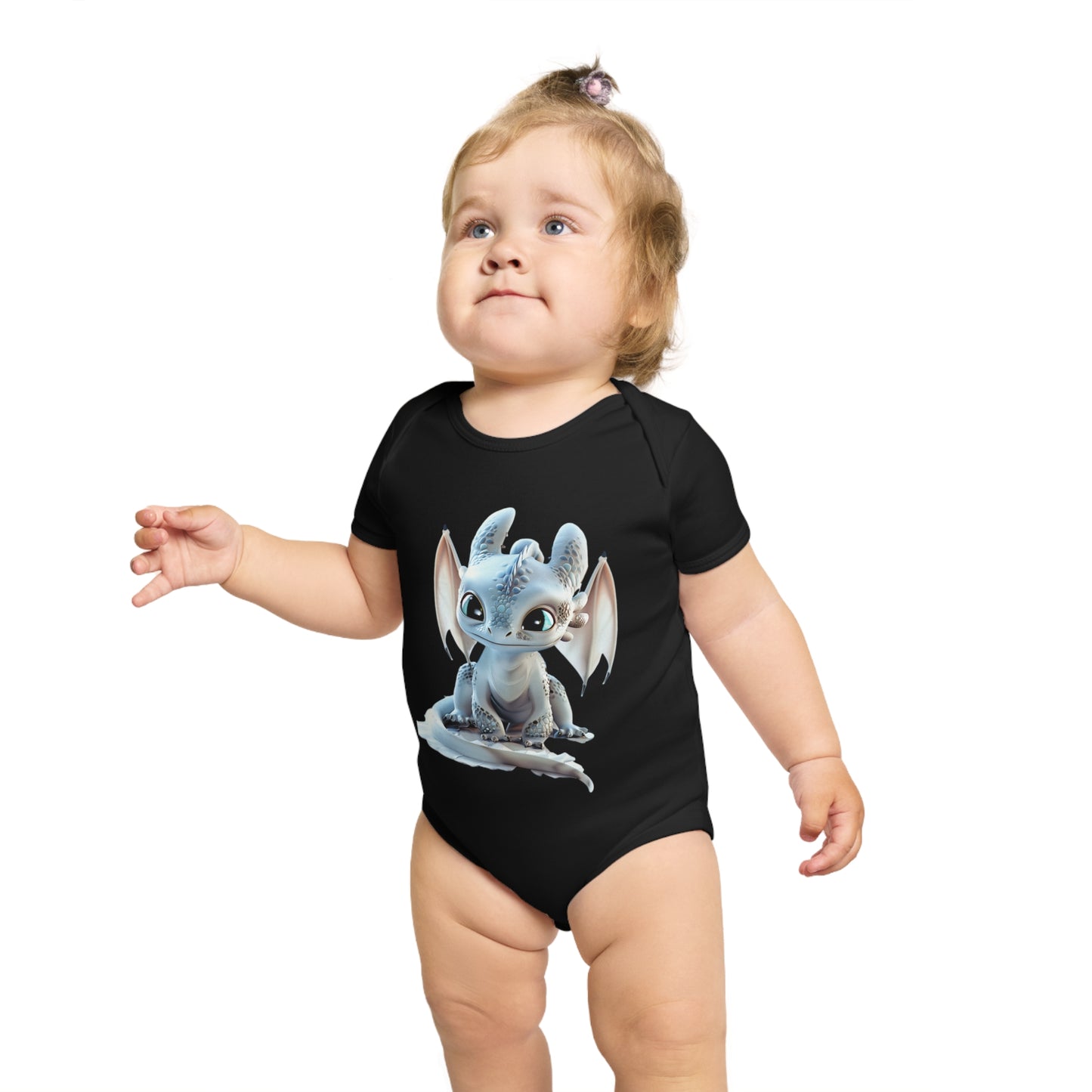 Short Sleeve Baby Bodysuit with an Adorable Baby Dragon