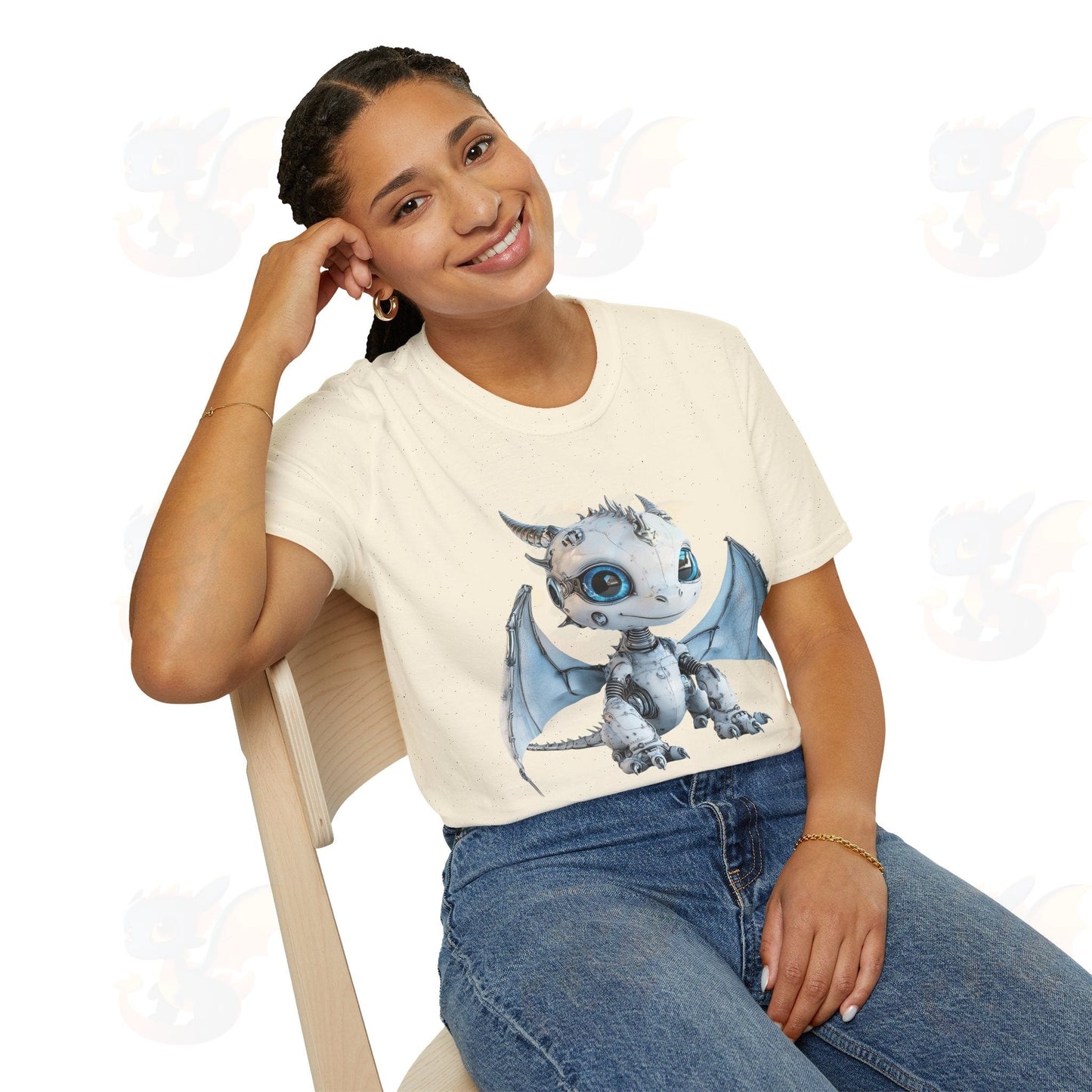 Cute Little Robot Dragon - Adult Robot Dragon Design Unisex Softstyle T-Shirt