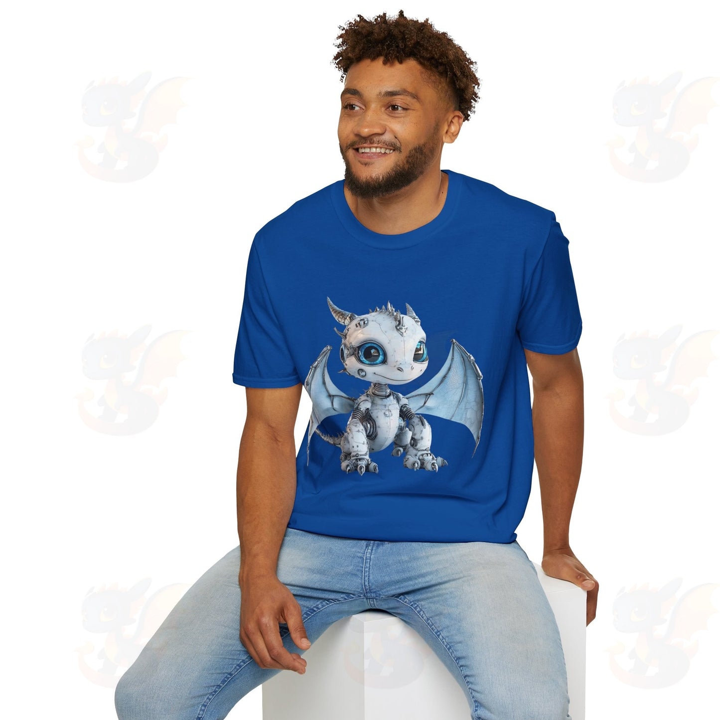 Cute Little Robot Dragon - Adult Robot Dragon Design Unisex Softstyle T-Shirt