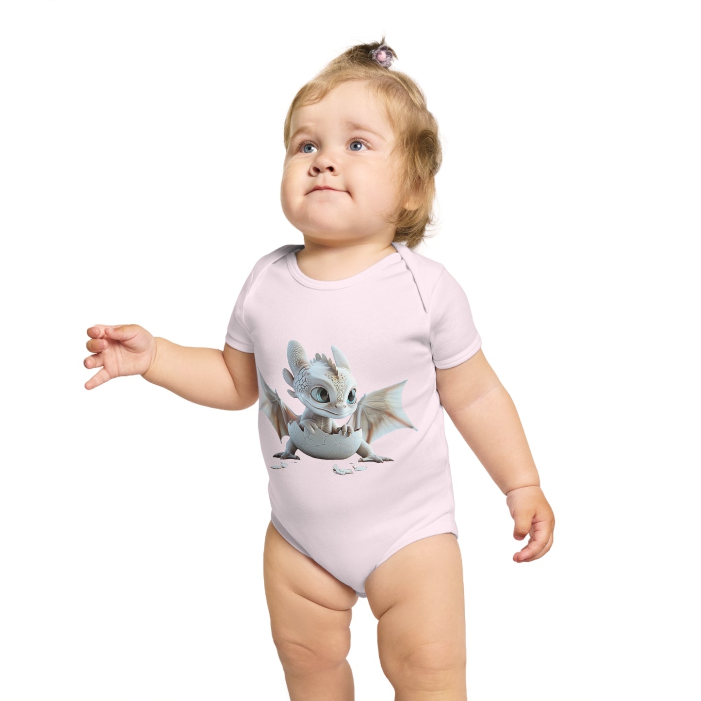Short Sleeve Baby Bodysuit with an Adorable Baby Dragon