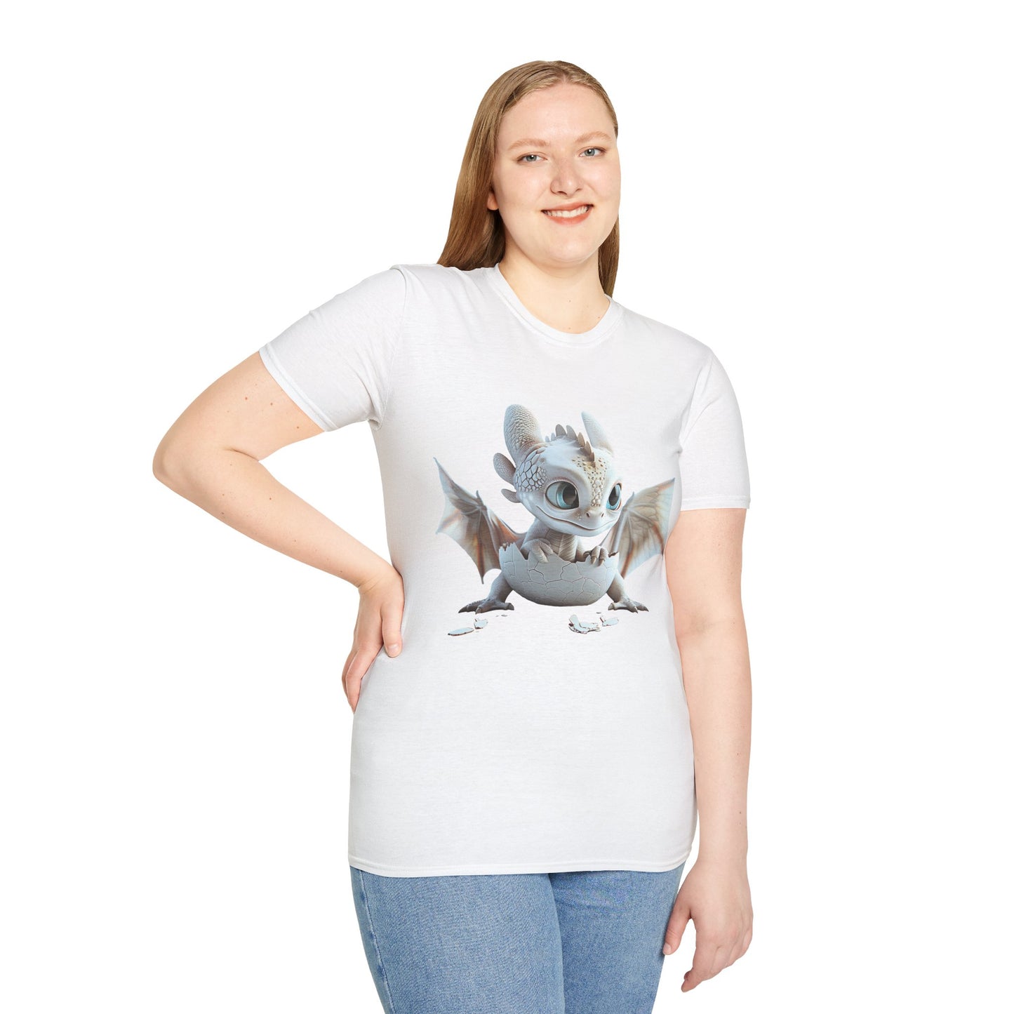 Baby Dragon Hatching from Egg Adult Unisex Softstyle T-Shirt - Teeny Tiny Dragons