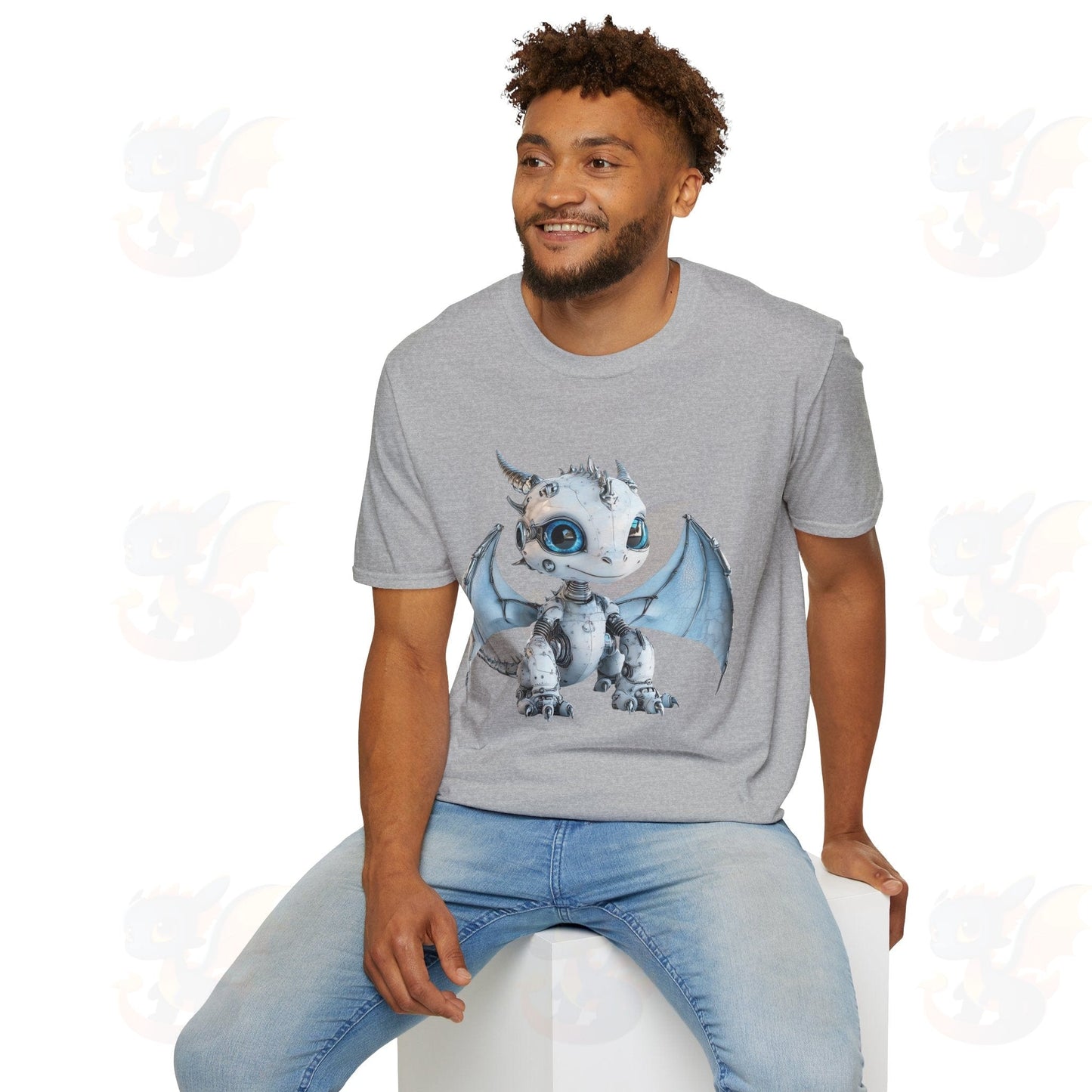 Cute Little Robot Dragon - Adult Robot Dragon Design Unisex Softstyle T-Shirt