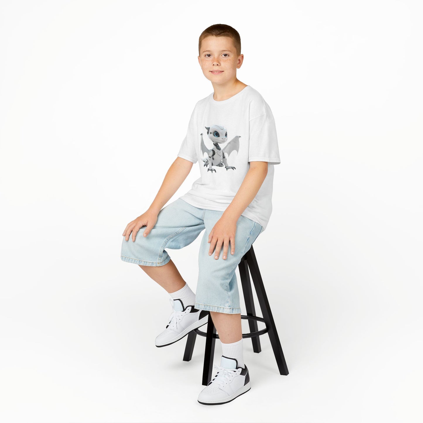 Cute White Robot Dragon Kids Heavy Cotton T-Shirt - Teeny Tiny Dragons
