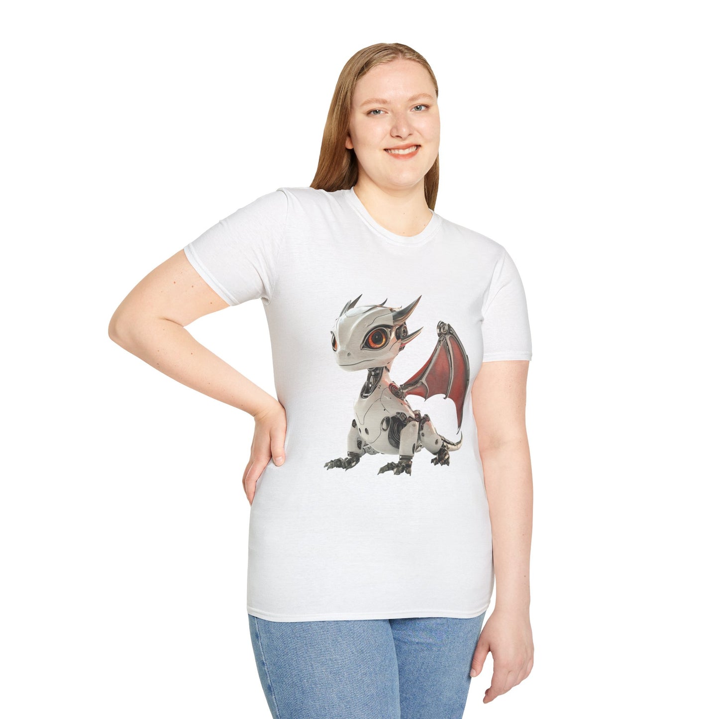Sitting Robot Dragon Adult Unisex Softstyle T-Shirt - Teeny Tiny Dragons