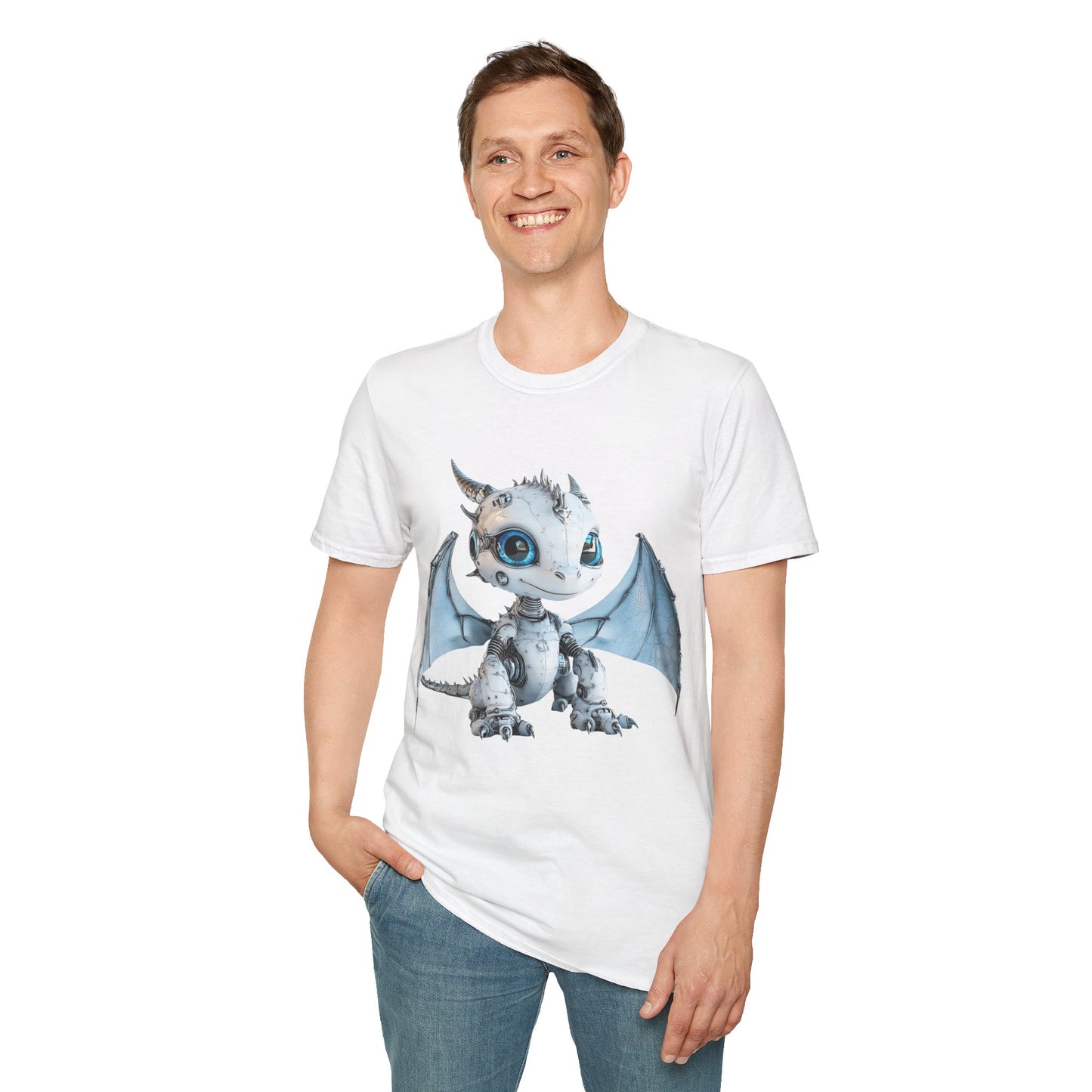 Blue Robot Dragon Adult Unisex Softstyle T-Shirt - Teeny Tiny Dragons