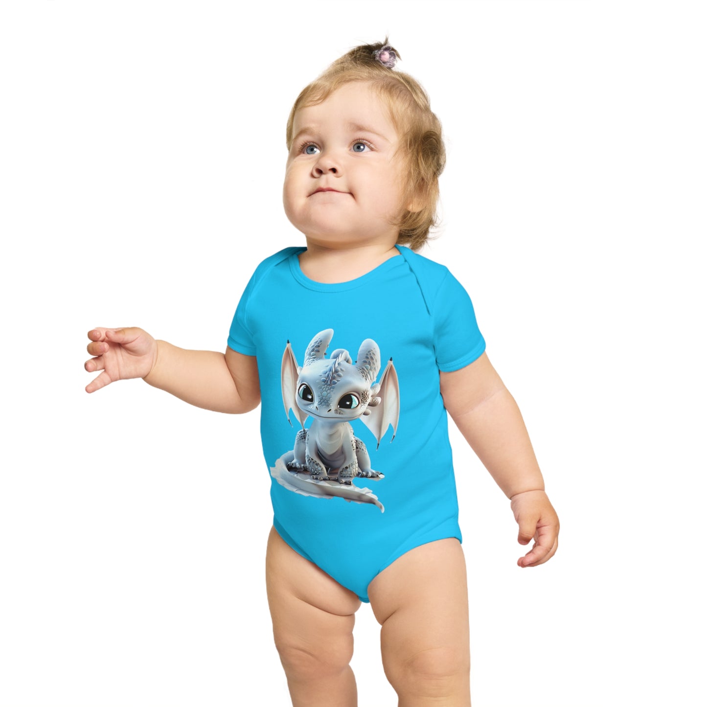 Short Sleeve Baby Bodysuit with an Adorable Baby Dragon