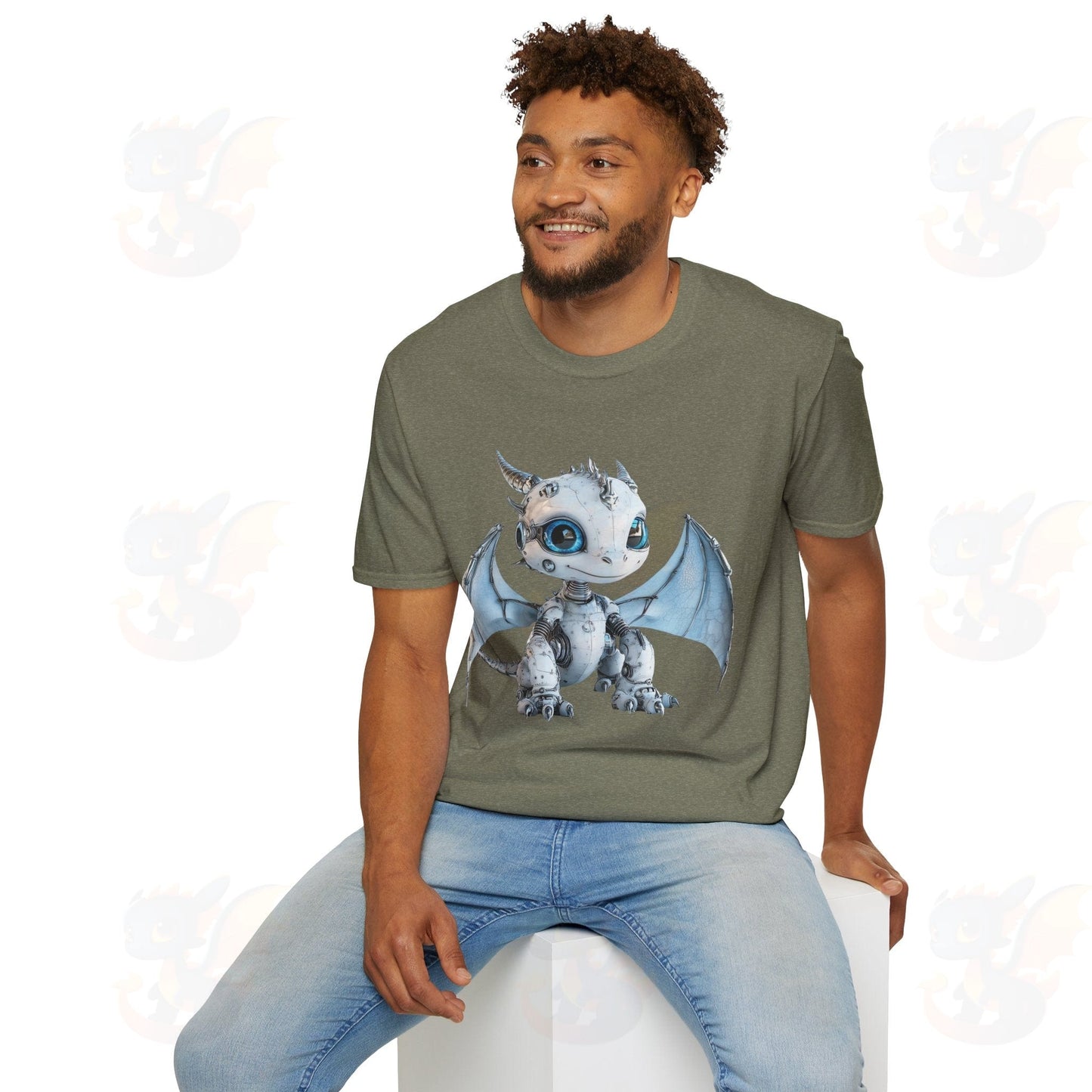 Cute Little Robot Dragon - Adult Robot Dragon Design Unisex Softstyle T-Shirt
