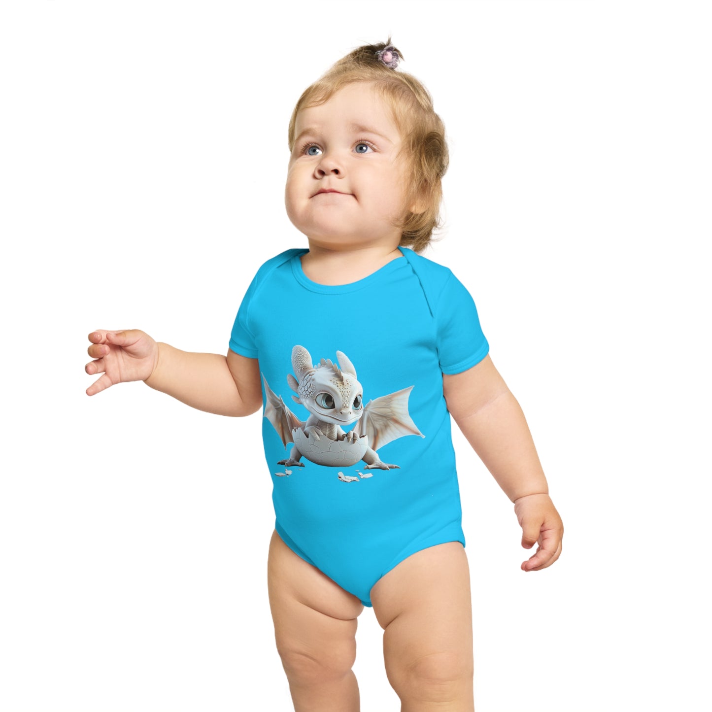 Short Sleeve Baby Bodysuit with an Adorable Baby Dragon