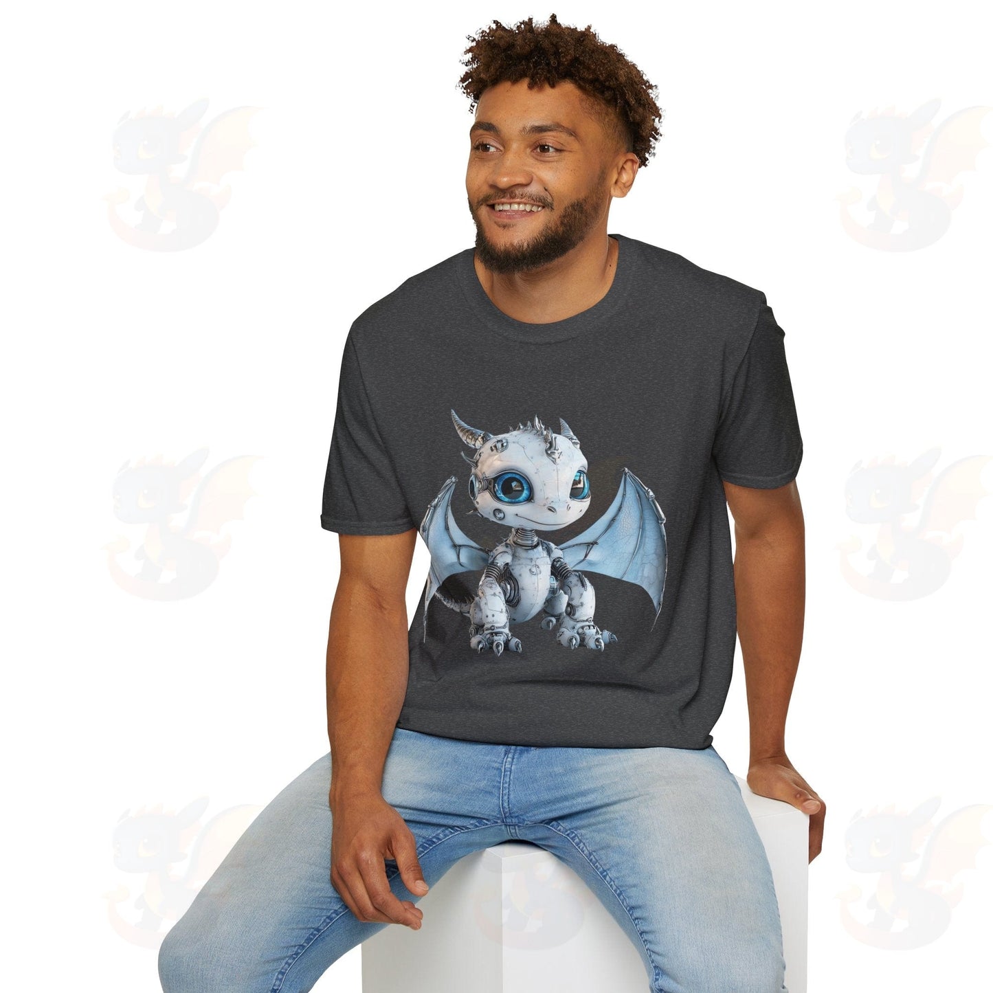 Cute Little Robot Dragon - Adult Robot Dragon Design Unisex Softstyle T-Shirt