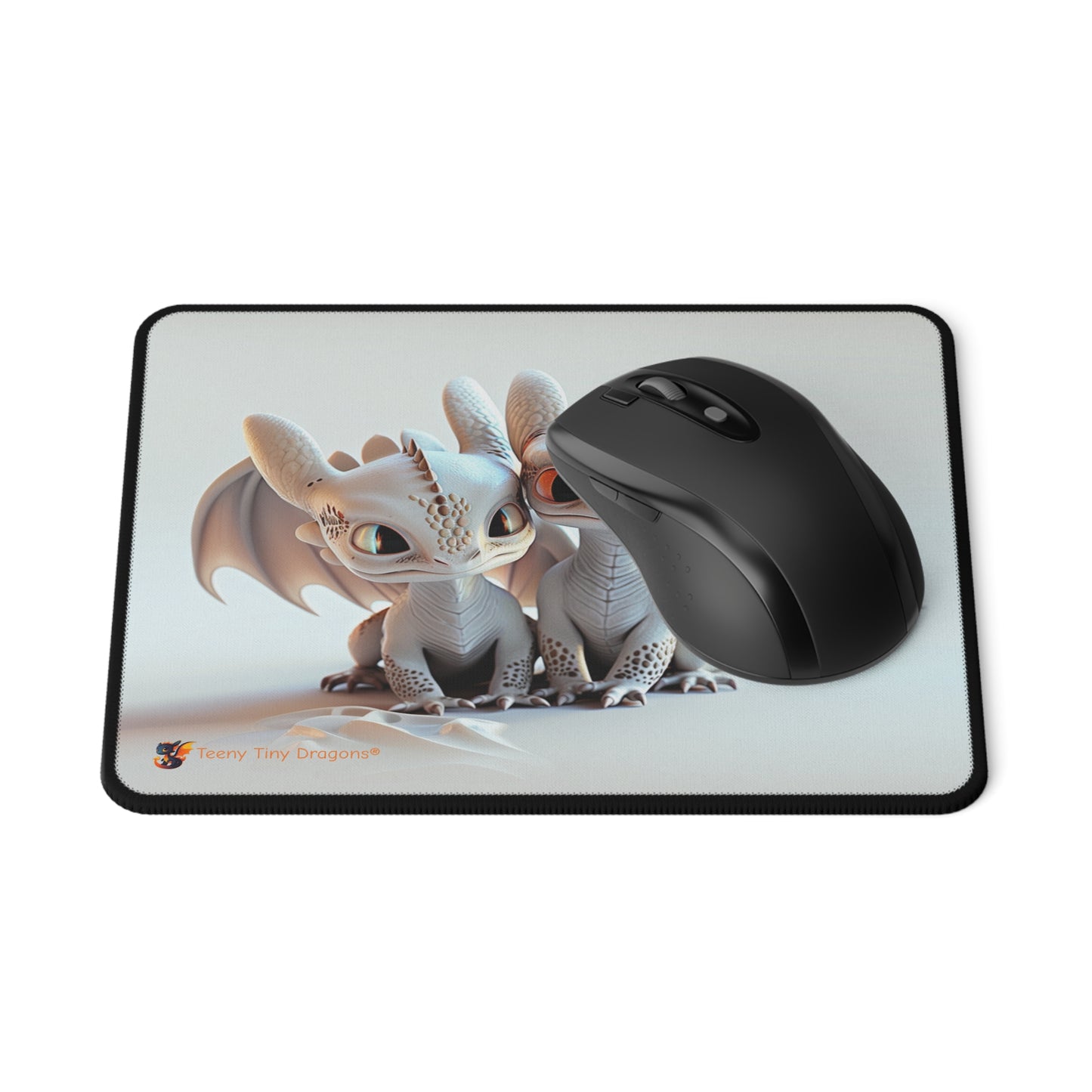 Two Cuddling White Baby Dragons Fantasy Art Mouse Pad - Teeny Tiny Dragons