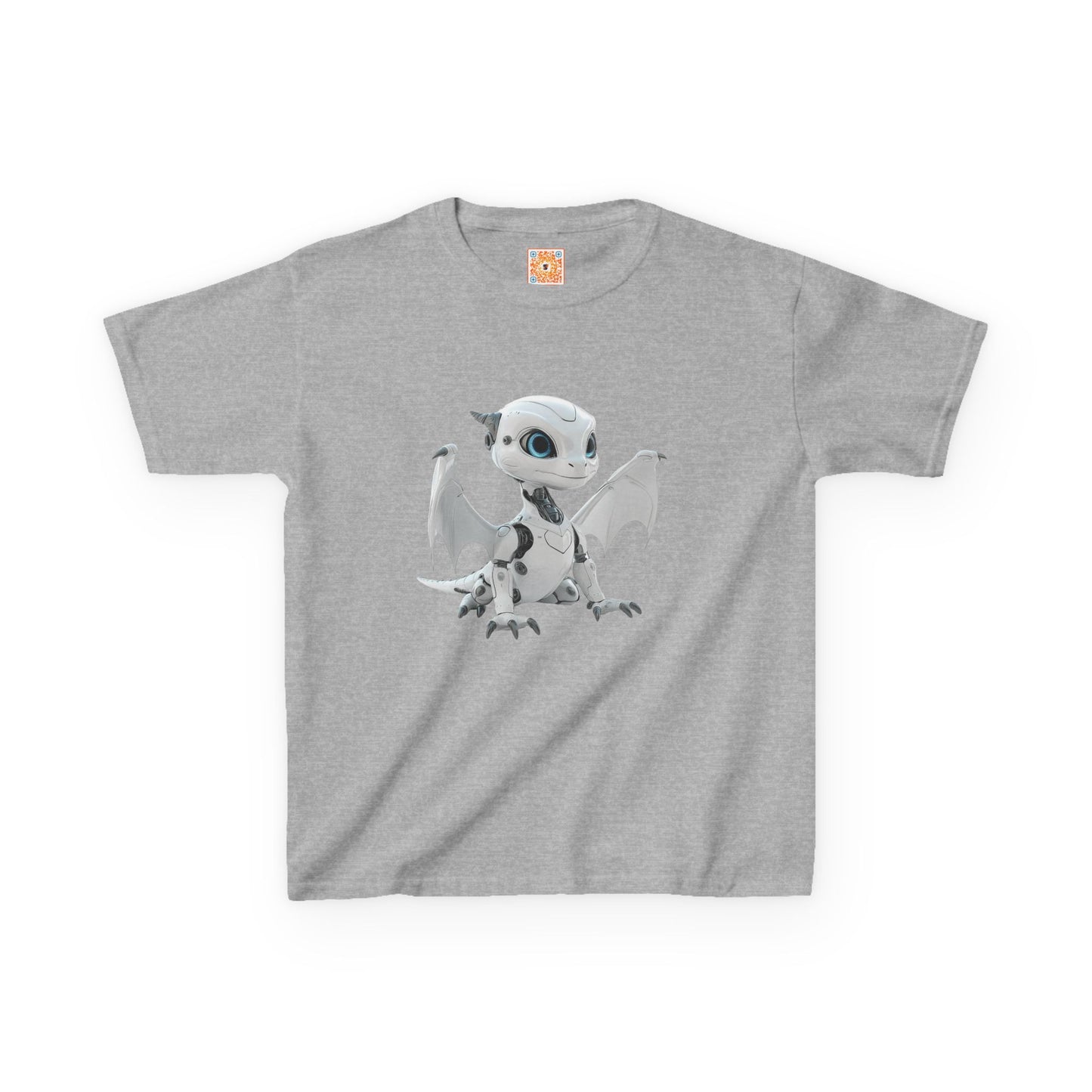 Cute White Robot Dragon Kids Heavy Cotton T-Shirt - Teeny Tiny Dragons
