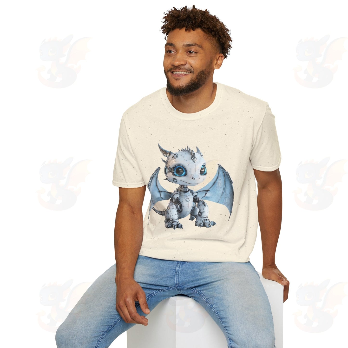 Cute Little Robot Dragon - Adult Robot Dragon Design Unisex Softstyle T-Shirt