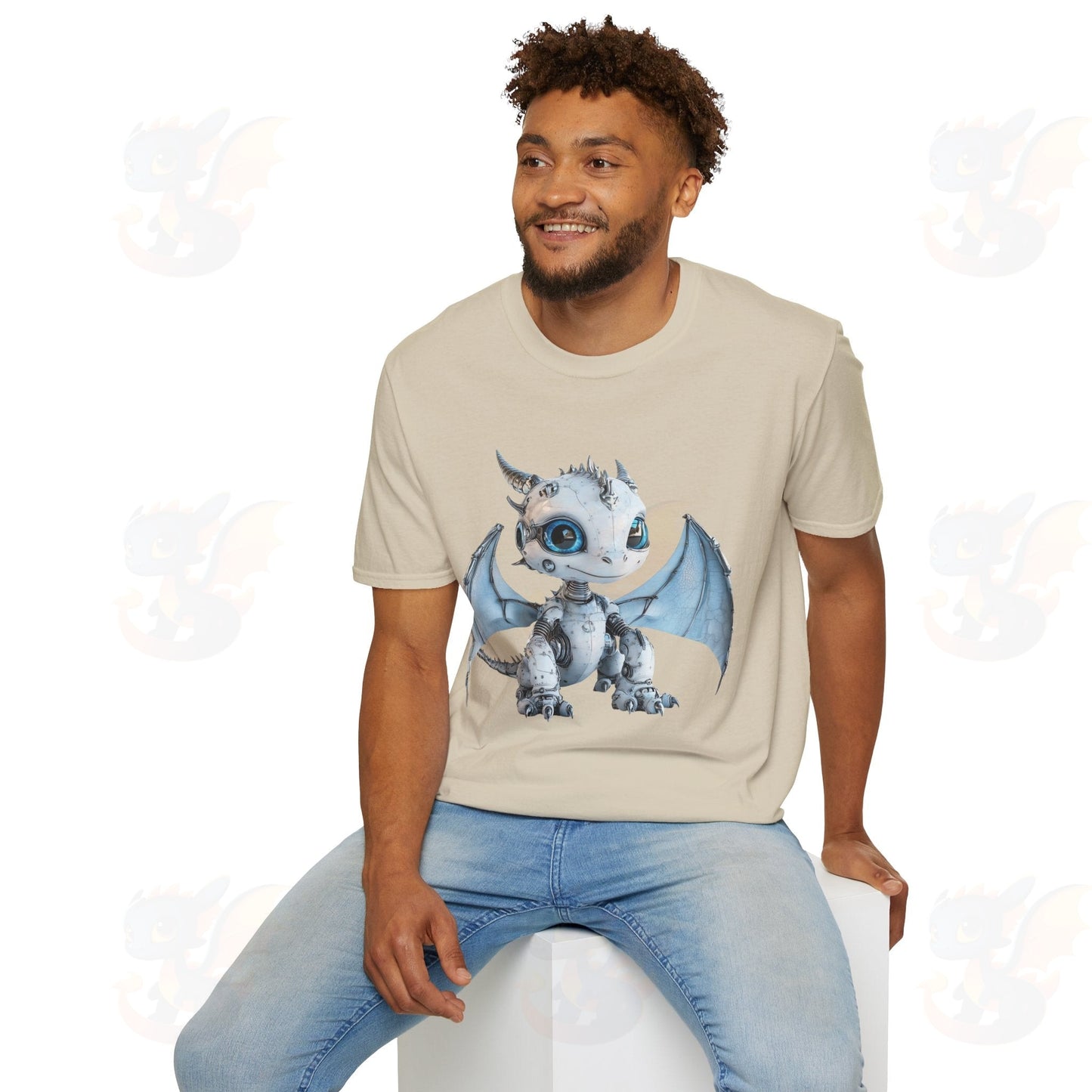 Cute Little Robot Dragon - Adult Robot Dragon Design Unisex Softstyle T-Shirt