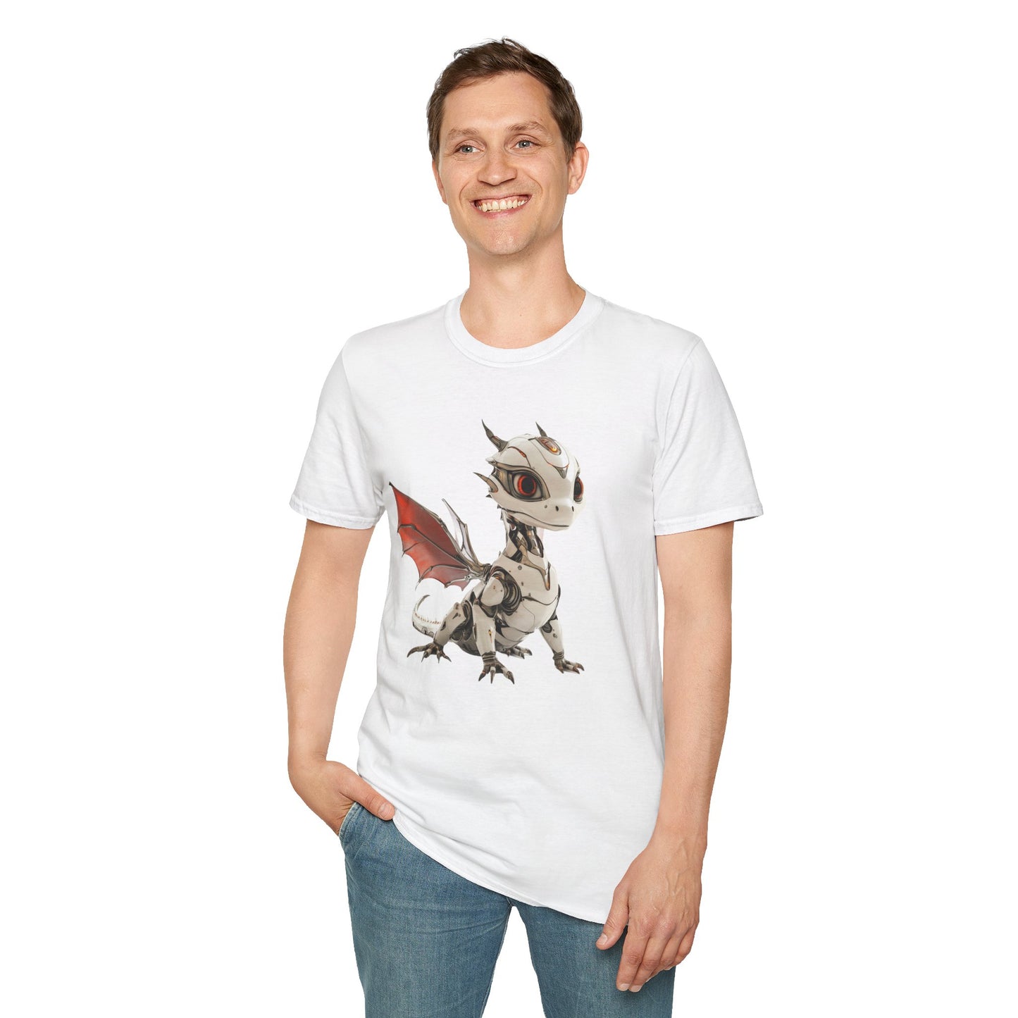 Chrome Robot Dragon Adult Unisex Softstyle T-Shirt - Teeny Tiny Dragons