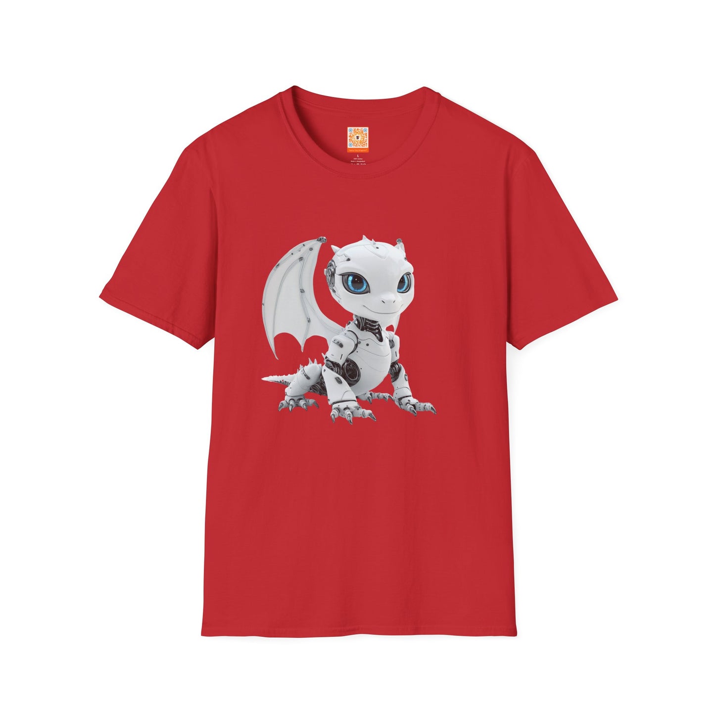 White Robot Dragon Adult Unisex Softstyle T-Shirt - Teeny Tiny Dragons