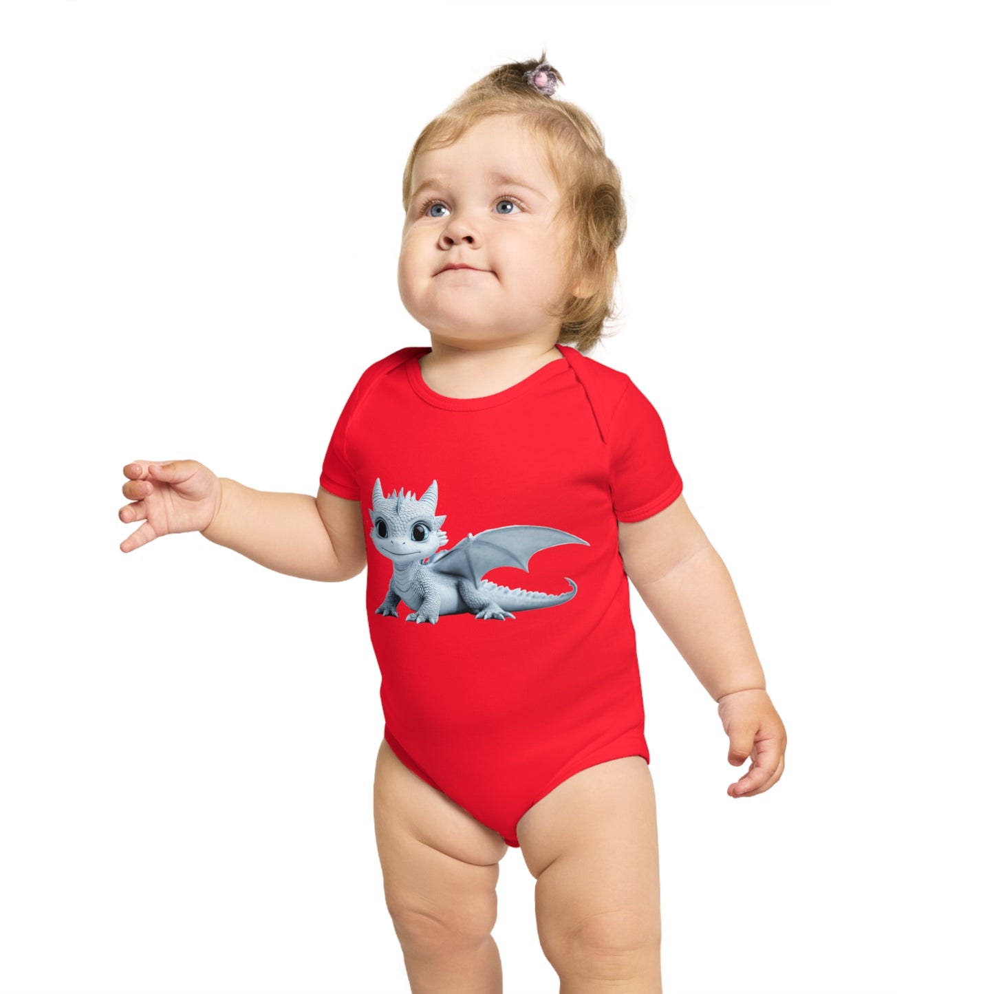 Short Sleeve Baby Bodysuit with an Adorable Baby Dragon