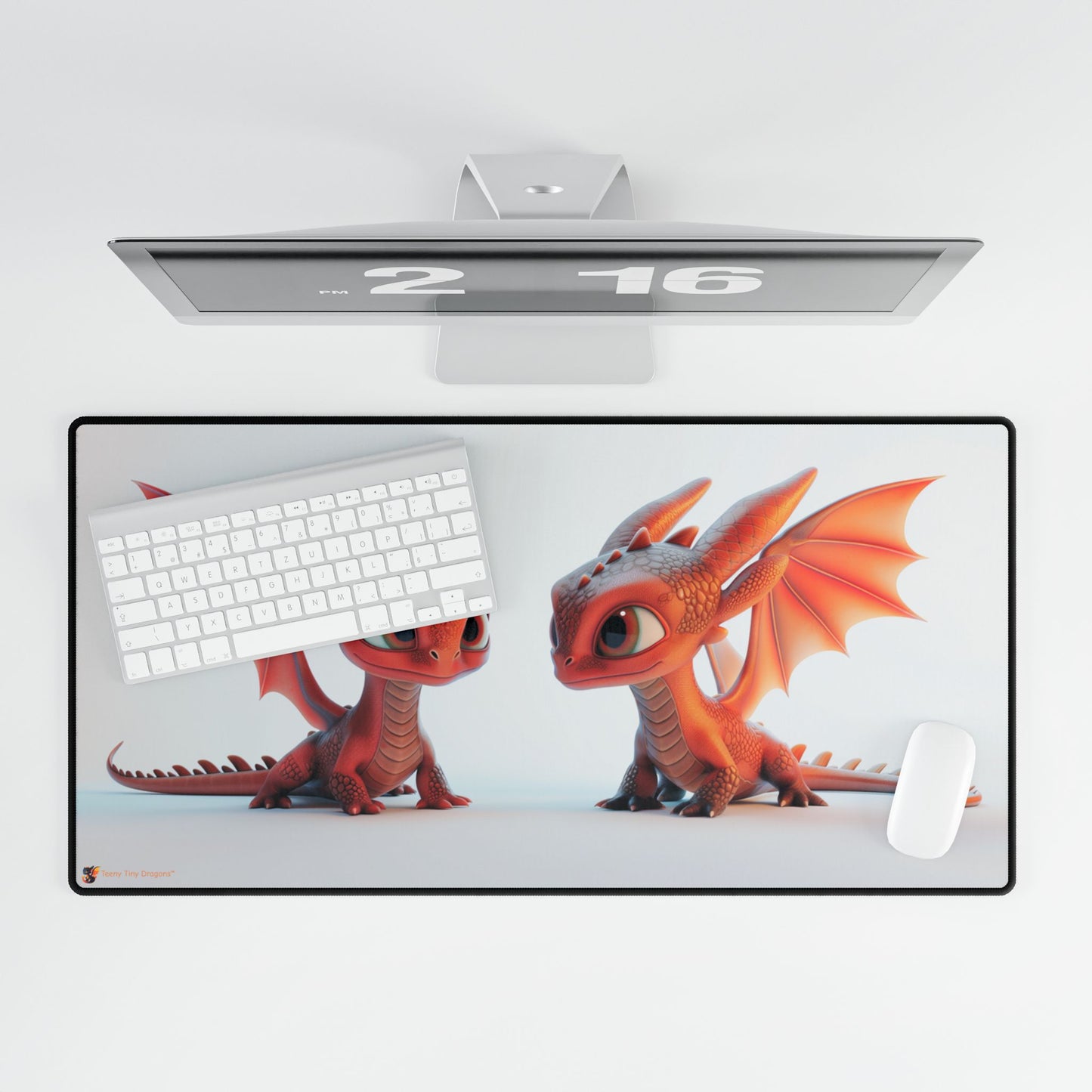 2 Baby Red Dragons Desk Mat - Teeny Tiny Dragons