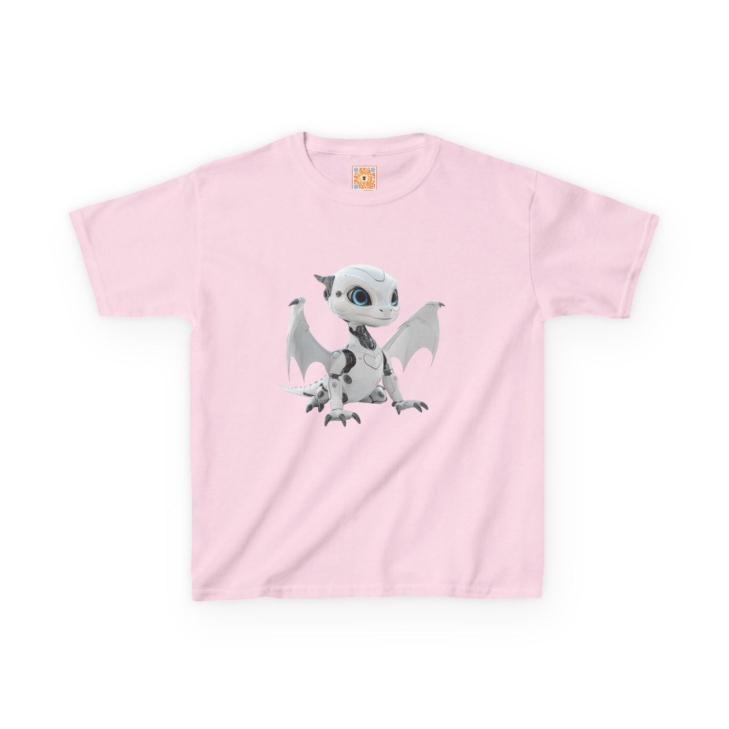 Cute White Robot Dragon Kids Heavy Cotton T-Shirt - Teeny Tiny Dragons