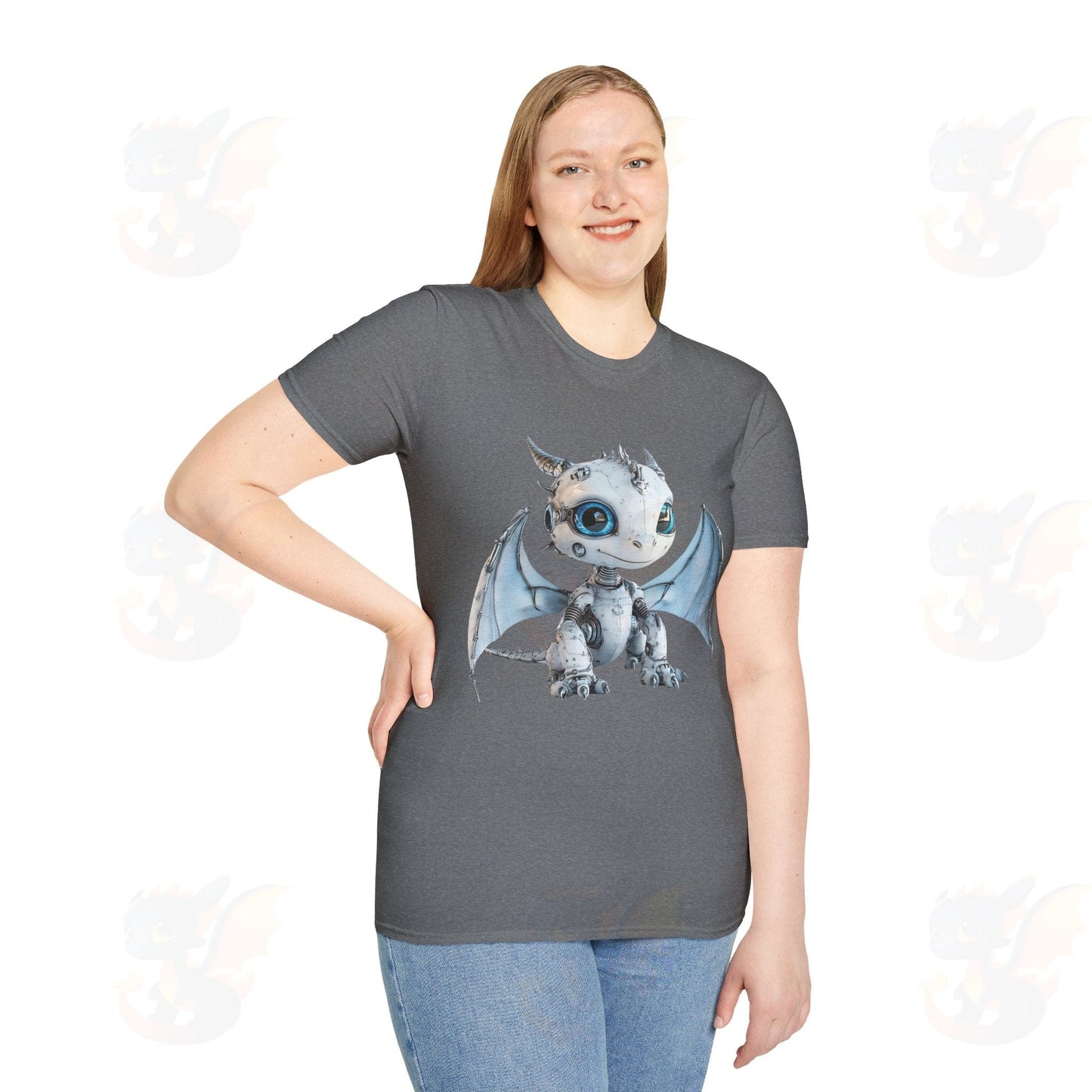 Cute Little Robot Dragon - Adult Robot Dragon Design Unisex Softstyle T-Shirt